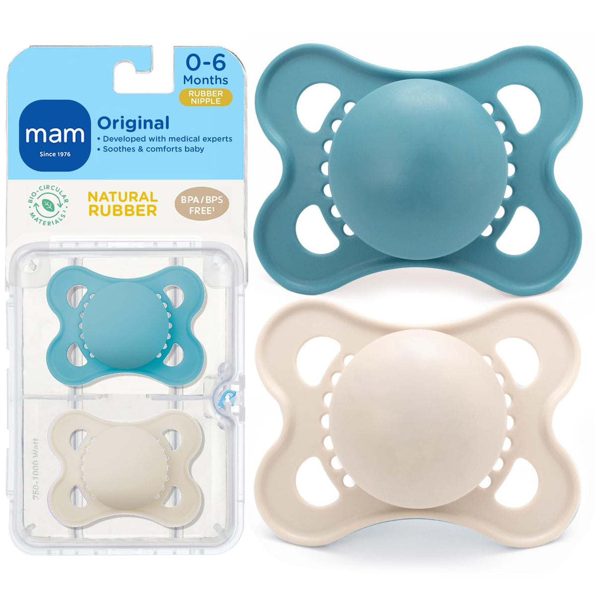 MAM Original Matte Baby Pacifier 6-16 Mths, Natural Latex Nipple, 2 Pk