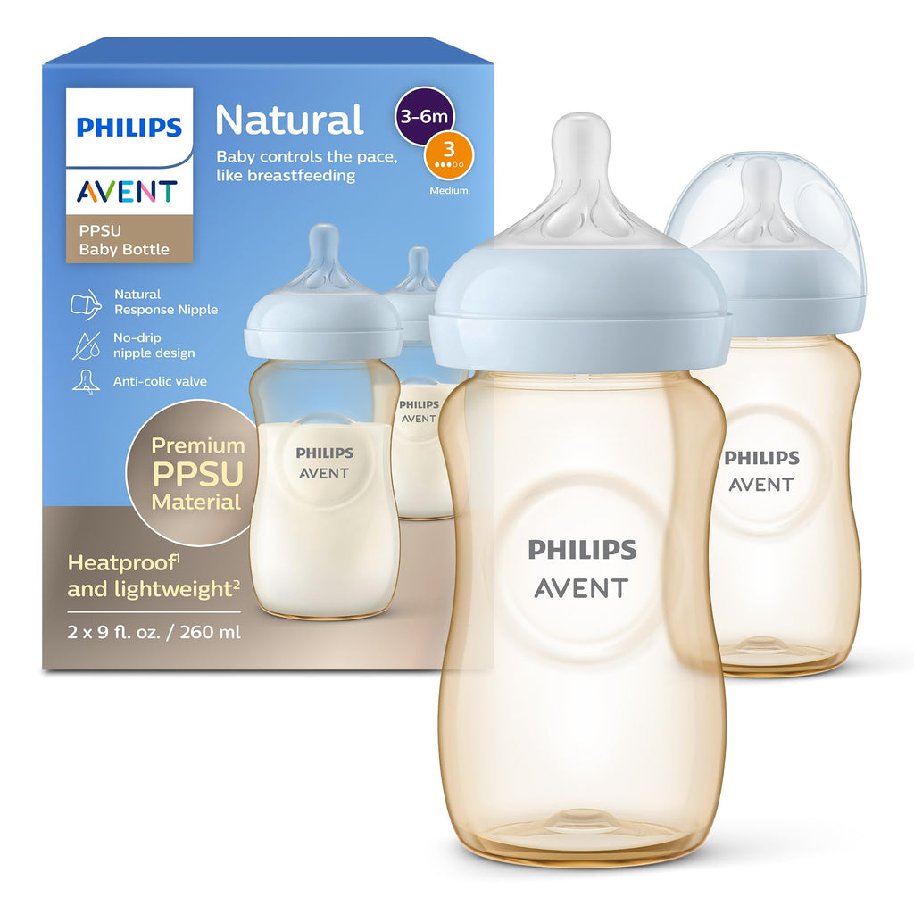 Philips Avent Natural PPSU Baby Bottles, Medium Flow, 9 oz, BPA-Free