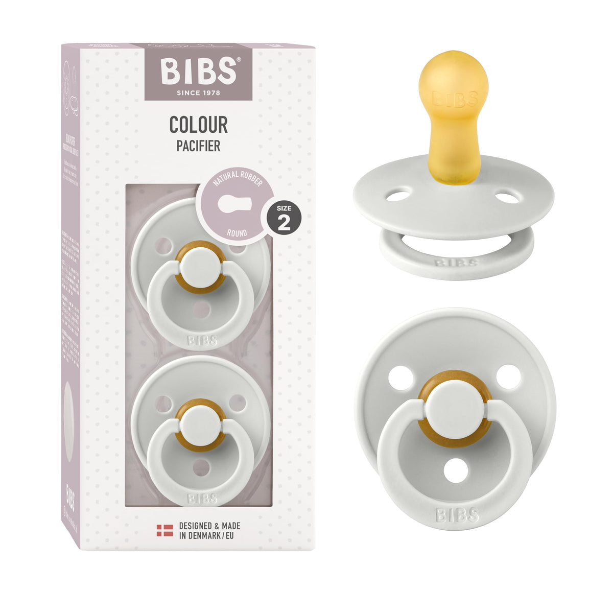 BIBS Pacifiers Colour Collection | Natural Rubber Baby Pacifier | Set of 2 BPA-Free Soothers | Made in Denmark | 0+ Months (Pack of 2) | Blush/Ivory