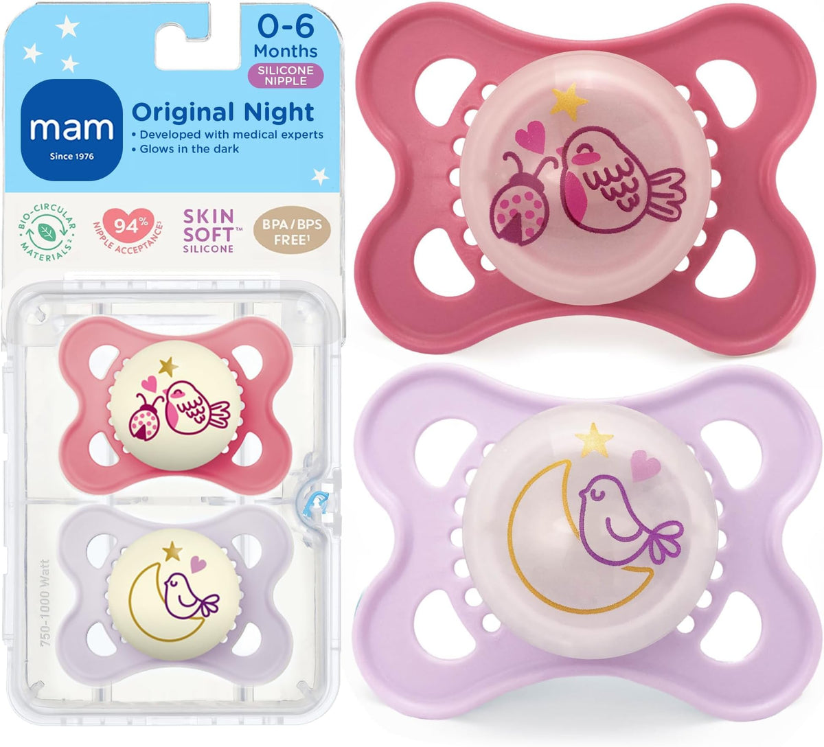 MAM Original Baby Pacifiers 0-6 Months, Glows in The Dark, 4 Pack