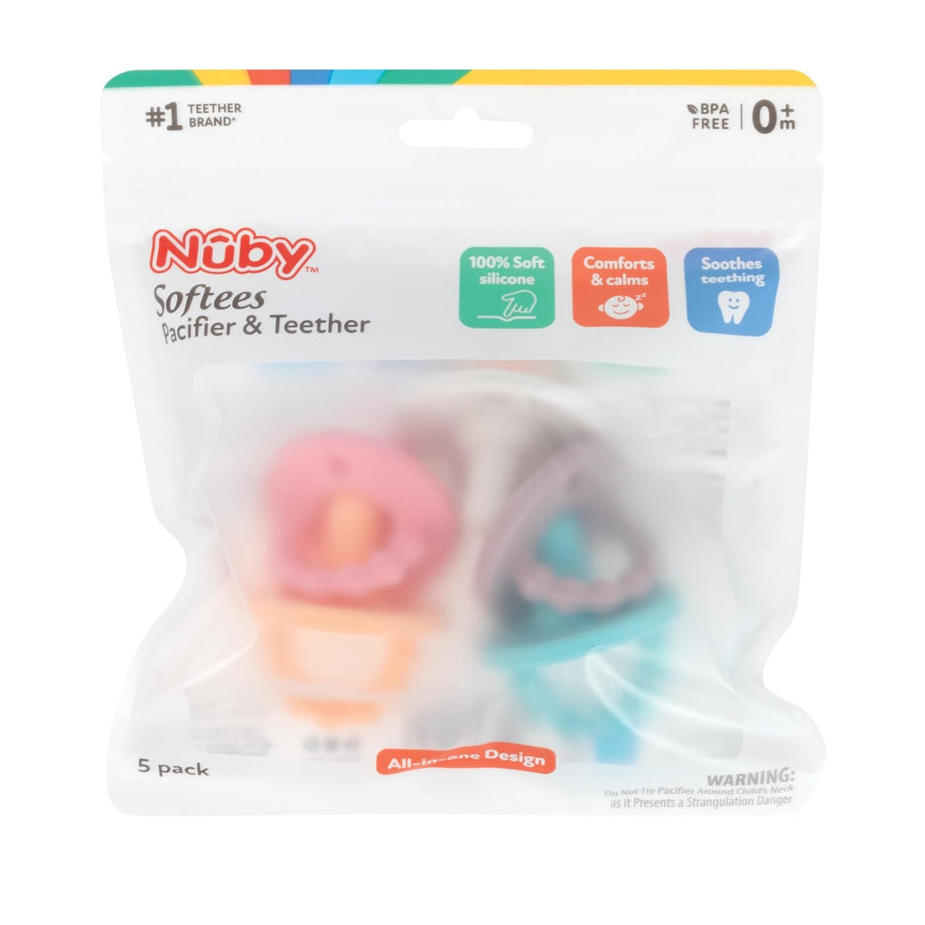 Nuby Silicone Softees Pacifier & Teether - 5 Pack