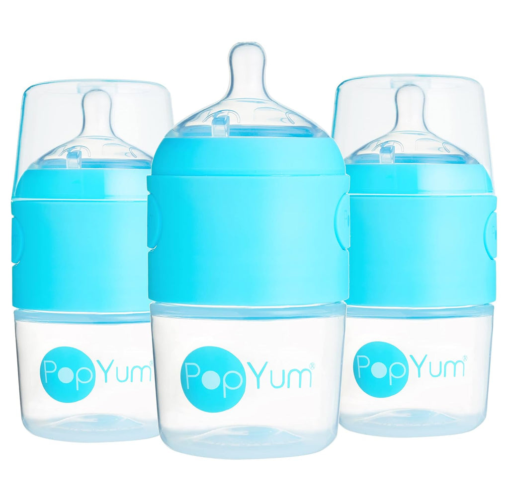PopYum 5 oz Blue Anti-Colic Formula Making Baby Bottles, 3-Pack