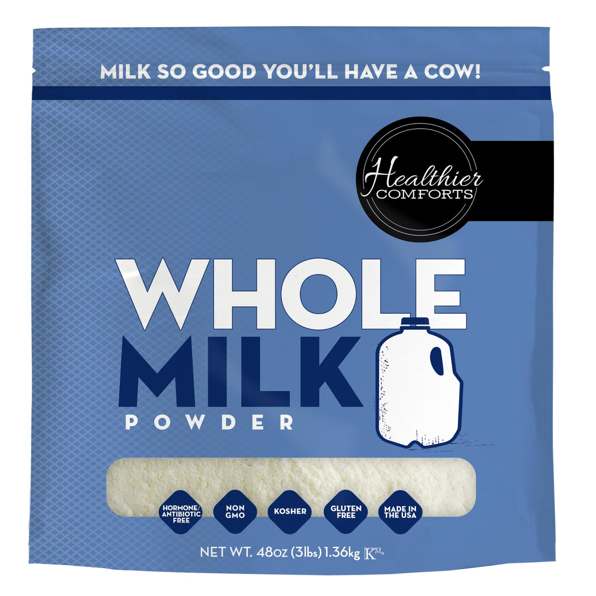 Healthier Comforts Whole Milk Powder | Shelf Stable | Kosher, Gluten Free, Non-GMO, Hormone and Antibiotic Free | Perfect for Shakes, Smoothies, Coffee Creamer, Baking | Made in USA (12oz)