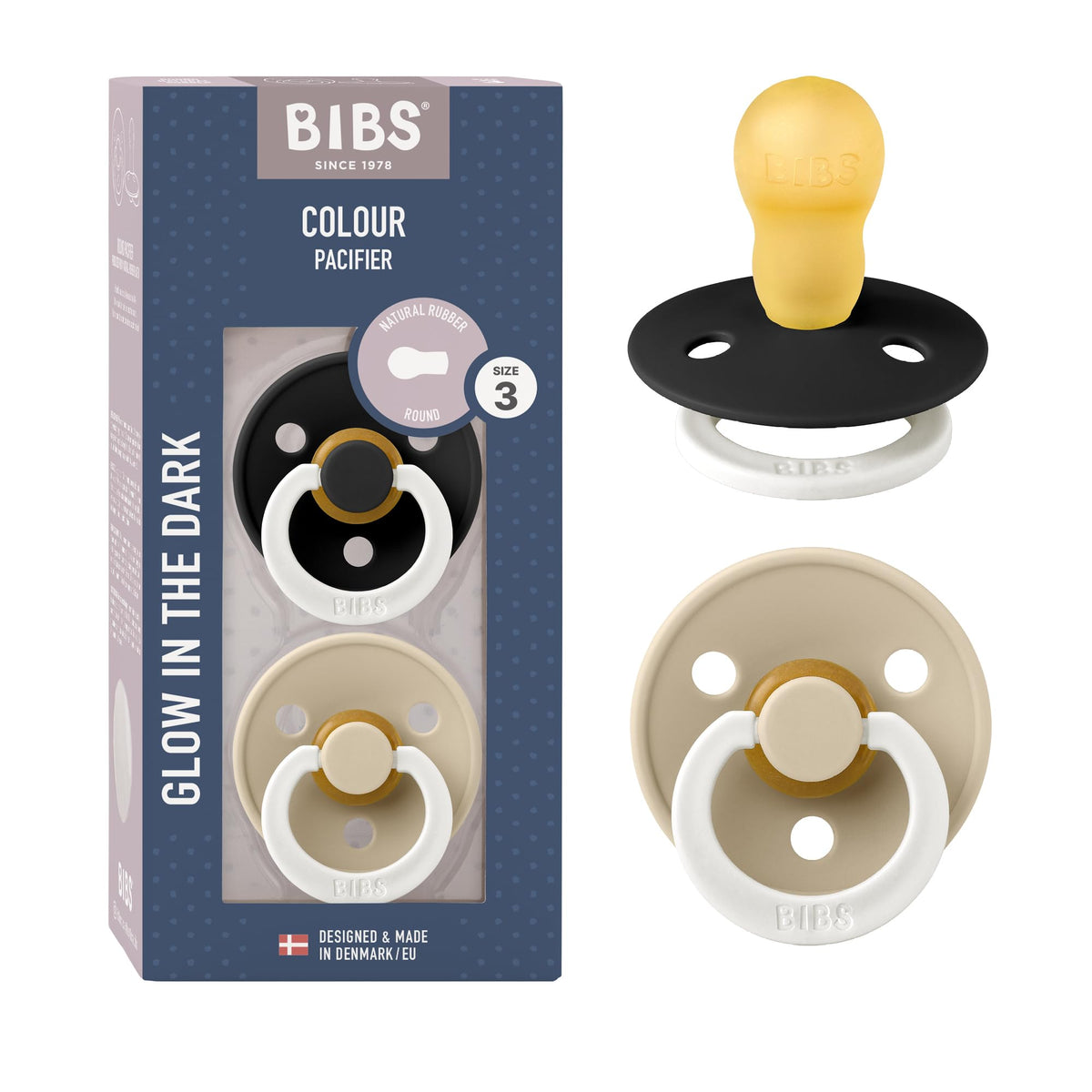 BIBS Pacifiers Colour Collection | Natural Rubber Baby Pacifier | Set of 2 BPA-Free Soothers | Made in Denmark | 0+ Months (Pack of 2) | Blush/Ivory