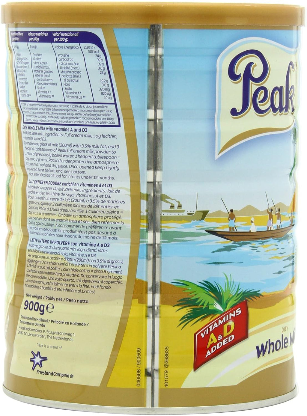 Peak Whole Milk Powder, 2 Pound (900g) Can - European Milk from Holland, rBST Free, Full Rich Flavor, Dissolves Instantly, Long Shelf Life, Premium Full Fat Quality
