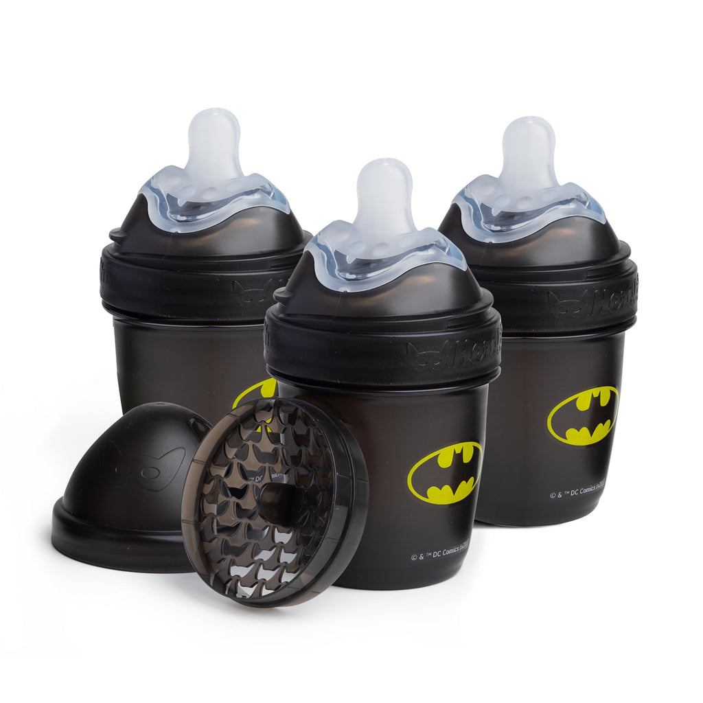 Herobility Anti-Colic Baby Bottles 8.5 fl oz/240ml - Pack of 3 Plastic Baby Bottles, Fast Flow Plastic Bottles, Breast-Shaped Teat for Breastfed Babies, Small Baby Bottles, Swedish Design, Batman