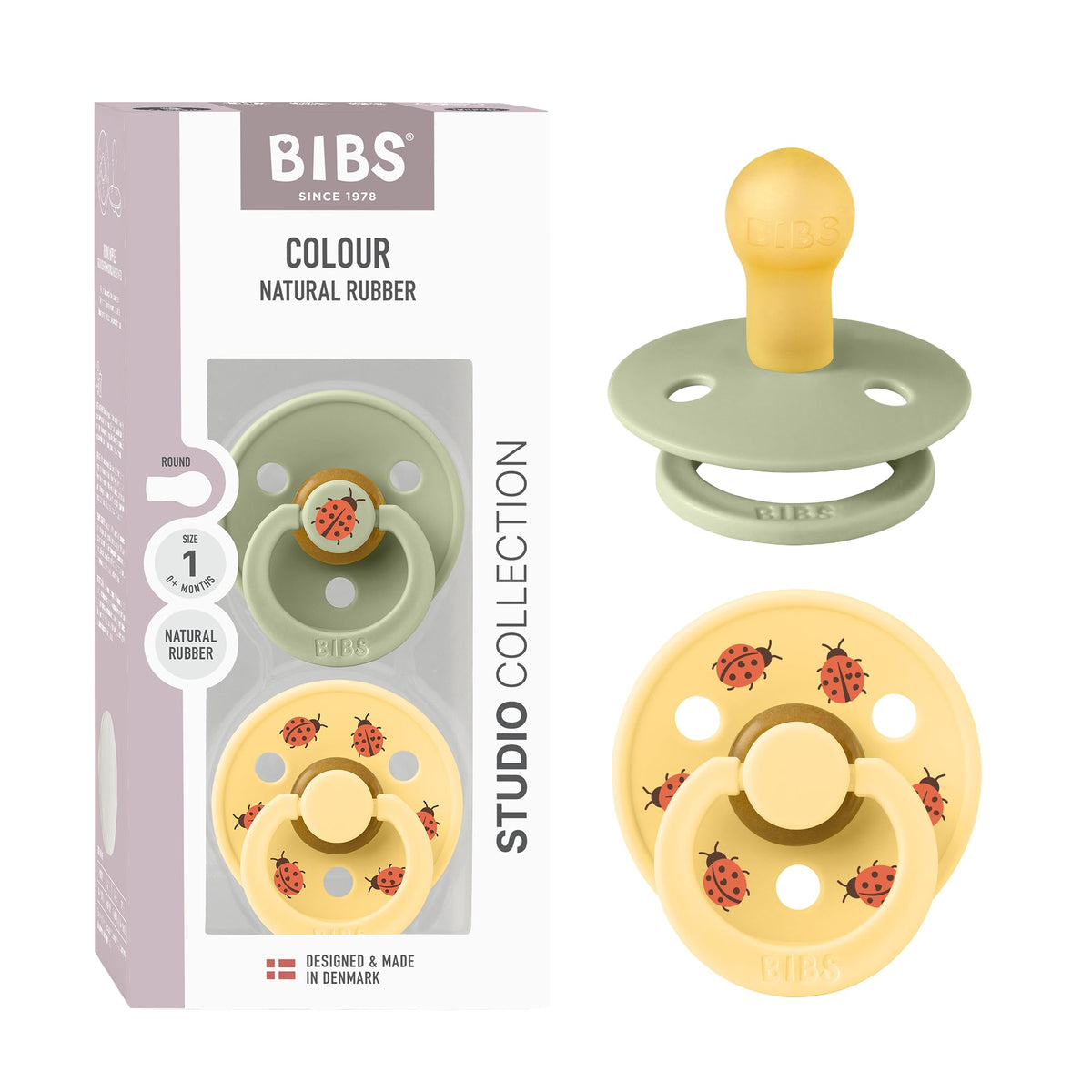 BIBS Colour Pacifier, 6-18 Months, 2-Pack, Round, Block Baby Pink Coral