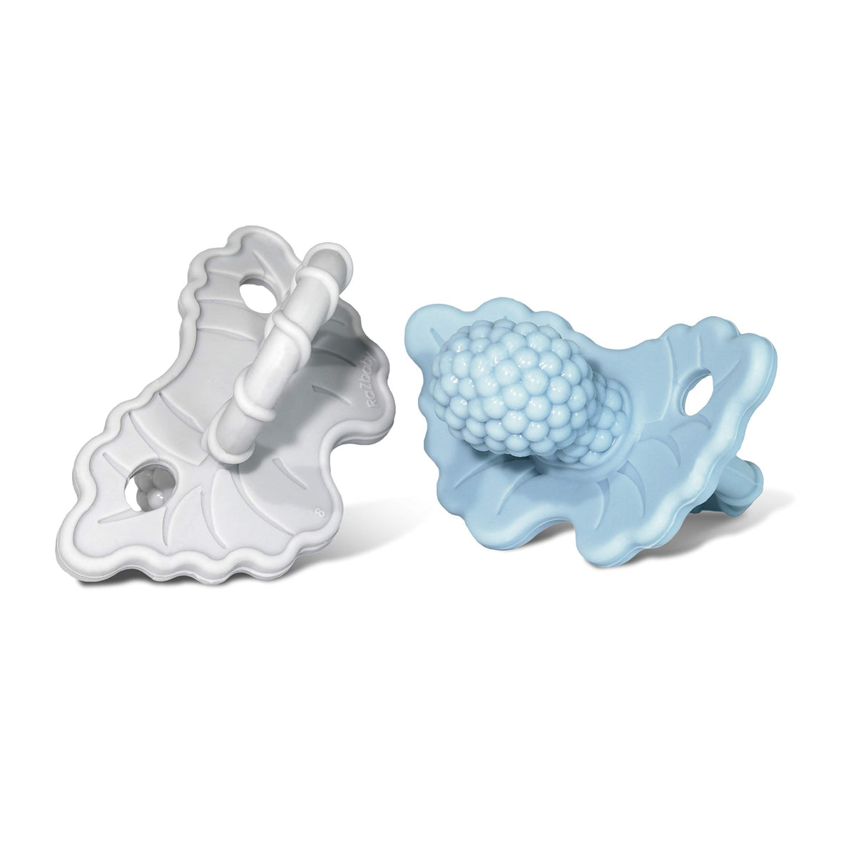 RaZbaby RaZberry Silicone Teether Pacifier – Teething Relief for Infants, Food-Grade, BPA-Free, Hands-Free, Natural Berrybumps Fruit Texture for Sensory Development, Freezable, 2-Pack - Red & Blue