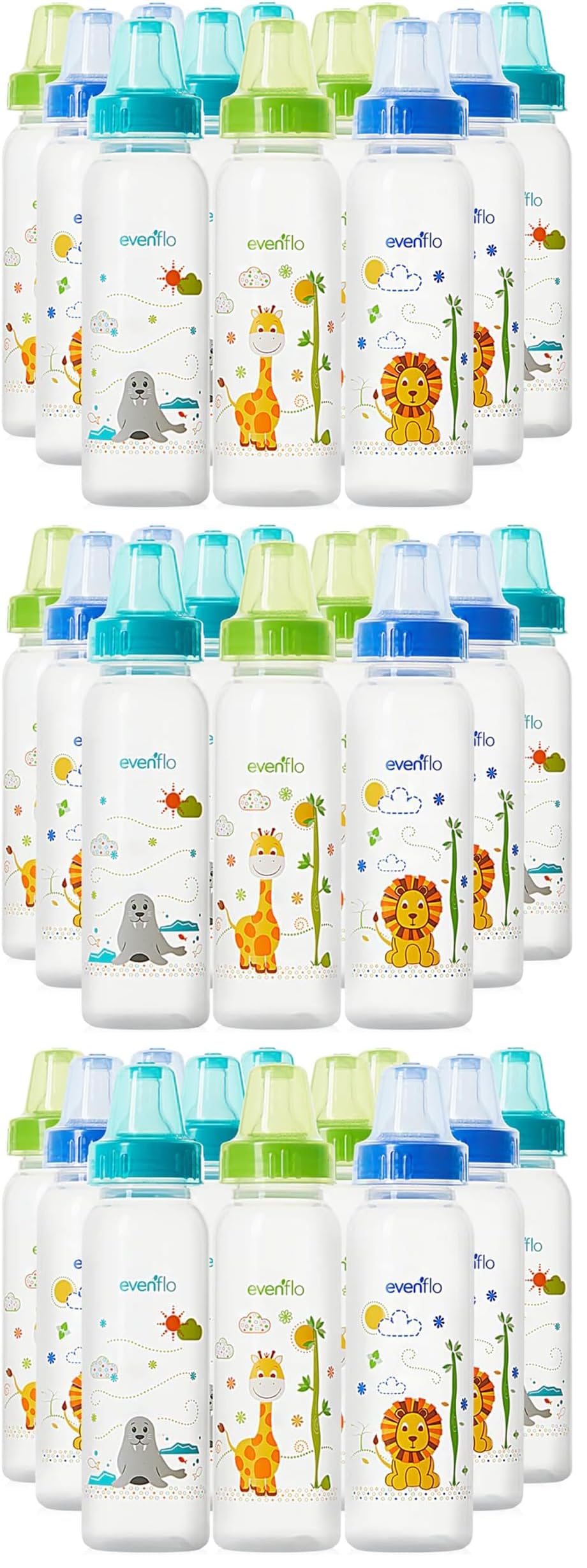 Classic Prints Polypropylene Bottles for Baby, Infant and Newborn - Blue/Green/Teal, 8 Ounce (Pack of 12)
