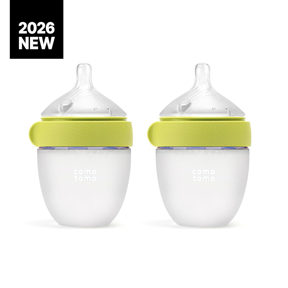 Comotomo Silicone Baby Bottle Gen 2 – 2026 Release (5oz) – True Slow-Flow Nipple for Newborn Feeding (0-3 Months) with Dual Anti Colic Vents for Breast to Bottle Transition, Green (Double Pack)