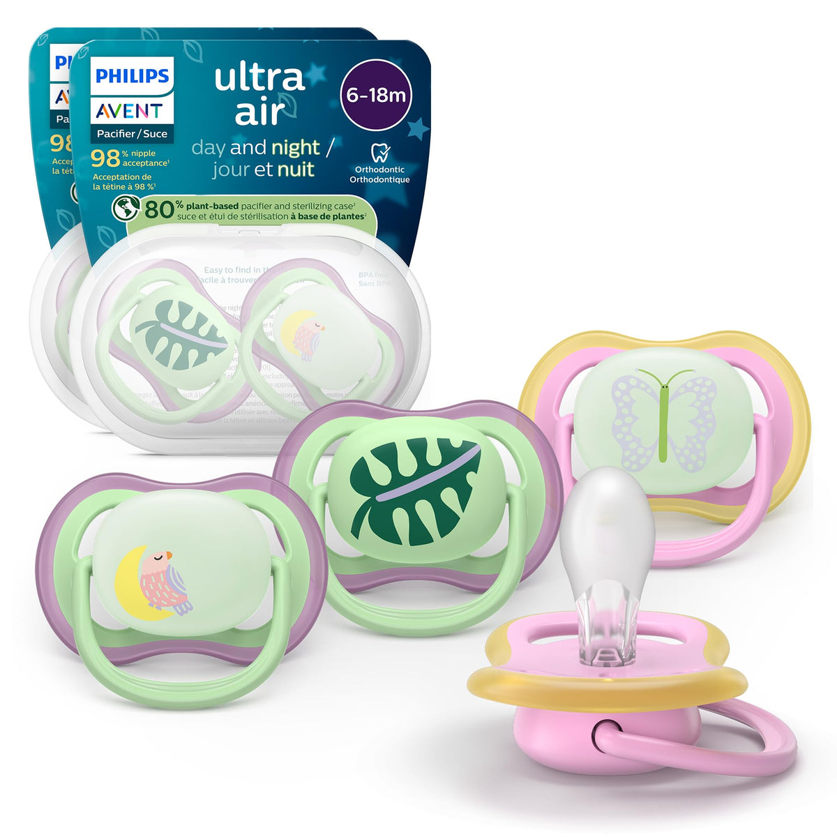 Philips Avent Ultra Soft Day & Night Baby Pacifier, 6-18 Months, BPA-Free