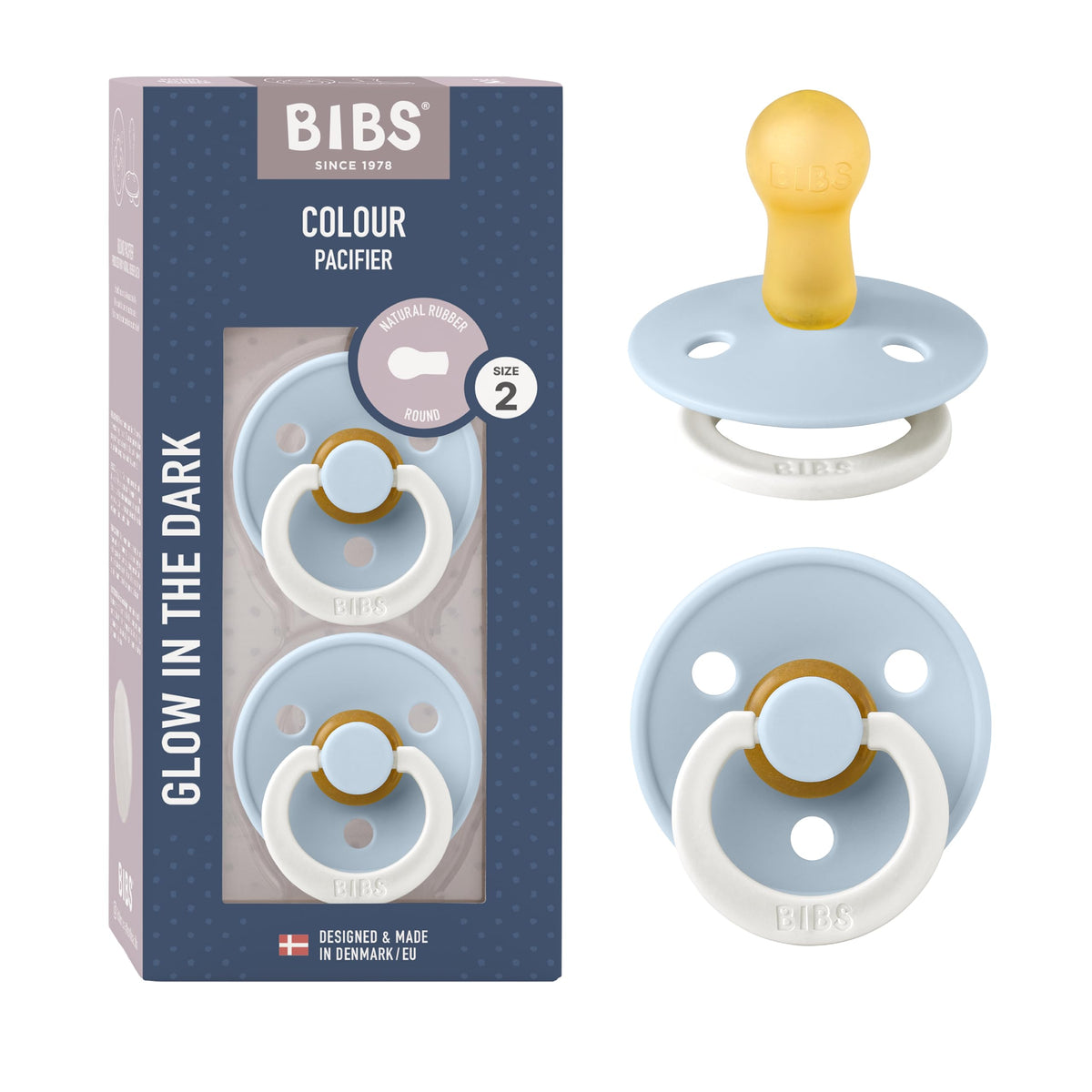 BIBS Pacifiers Colour Collection | Natural Rubber Baby Pacifier | Set of 2 BPA-Free Soothers | Made in Denmark | 0+ Months (Pack of 2) | Blush/Ivory