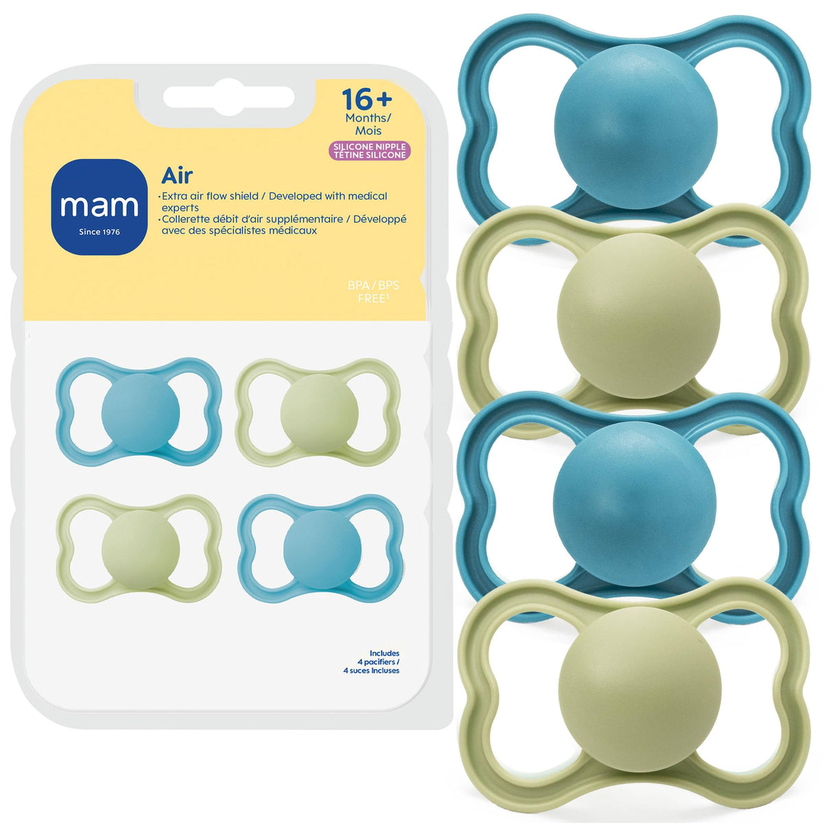 MAM Air Pacifier 16+ Months, Extra Air Flow for Sensitive Skin, 4 Pack