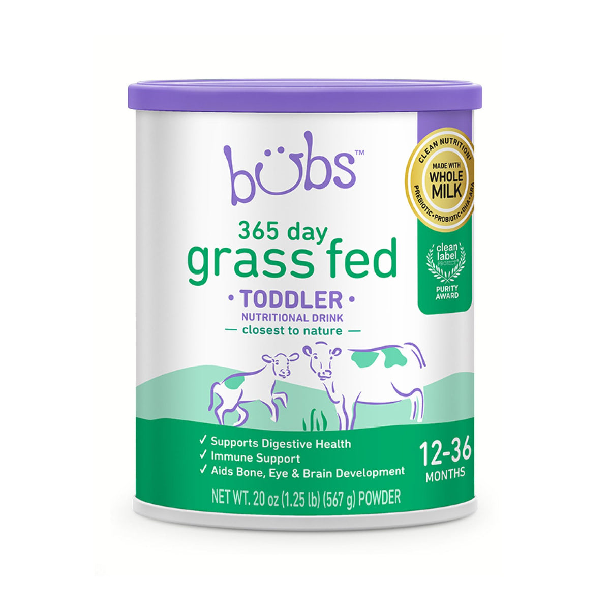 Bubs 365 Day Grass Fed Infant Formula for 0-12 Months, Non-GMO Milk, 20oz