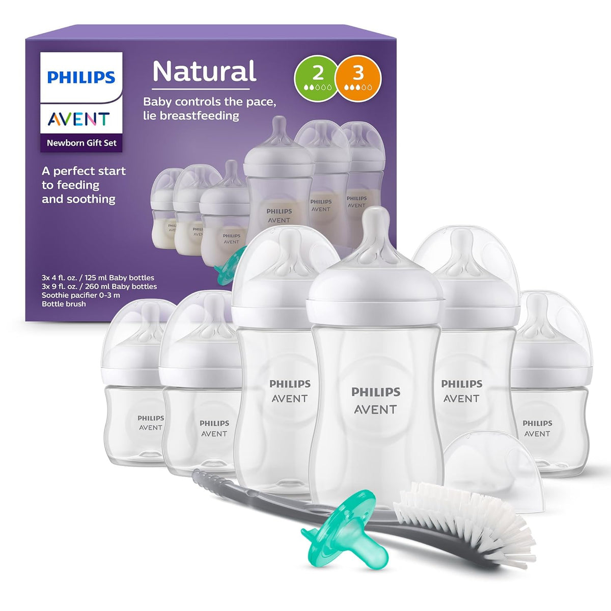 Philips Avent Natural Newborn Gift Set - 6 Bottles, Soothie Pacifier, Brush