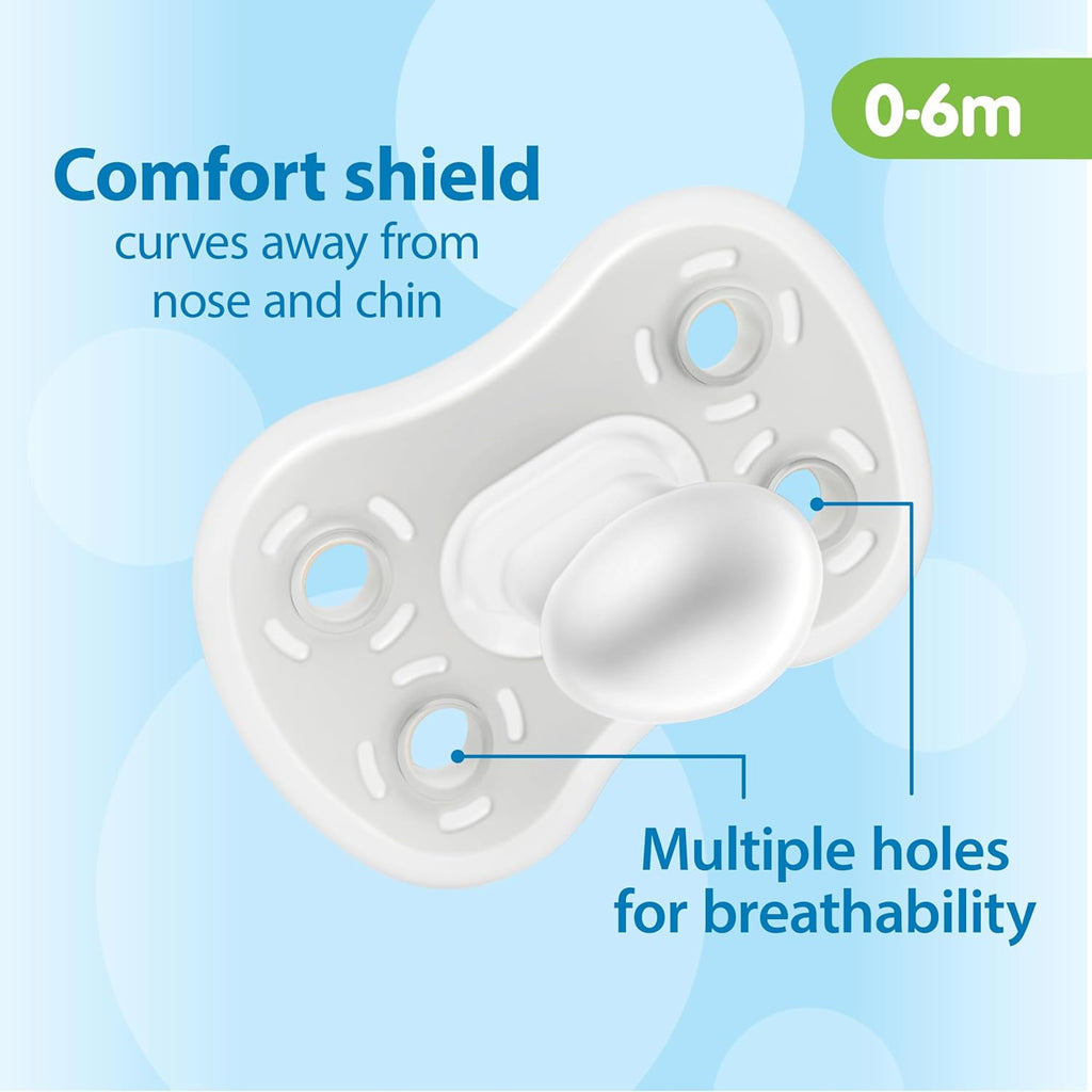 Dr. Brown's Advantage One-Piece Pacifier 0-6m, Blue/Gray/Light-Blue, 4-Pack