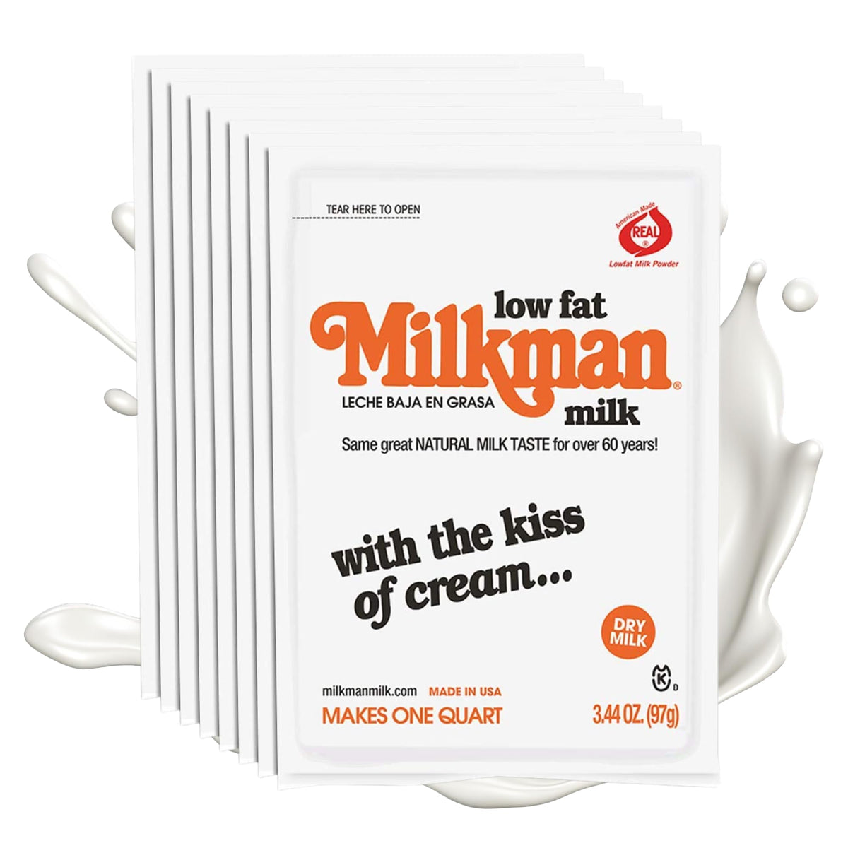 Milkman Low-Fat Milk - Instant Dry Milk Powder Packets - For Coffee, Baking, or Travel - Just Add Water, Makes One Quart - Classic, Natural Taste with the Kiss of Cream! (2 Pack)