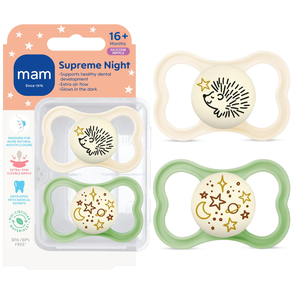 MAM Supreme Baby Pacifier, 16+ Mths, Premium Extra Thin Nipple, 2 Pack
