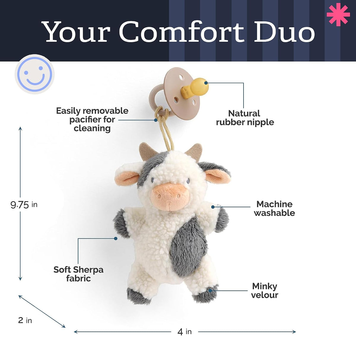Itzy Ritzy Pacifier & Lovey Set - Natural Rubber Pacifier with Plush Cow