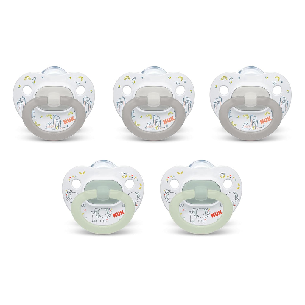 NUK First Choice Classic Orthodontic Baby Pacifier, 18-36 Months Toddler Pacifier, Blue & Orange, Baby Must Haves, 5-Pack