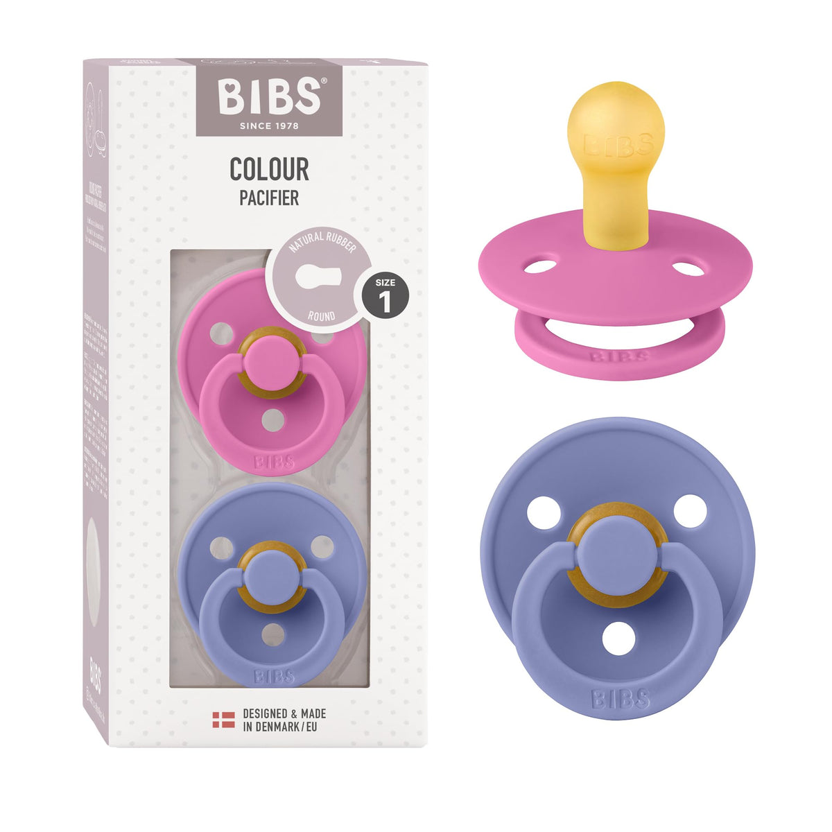 BIBS Pacifiers Colour Collection | Natural Rubber Baby Pacifier | Round Nipple | Set of 2 BPA-Free Soothers | Made in Denmark | 0+ Months (Pack of 2) | Sage/Ivory