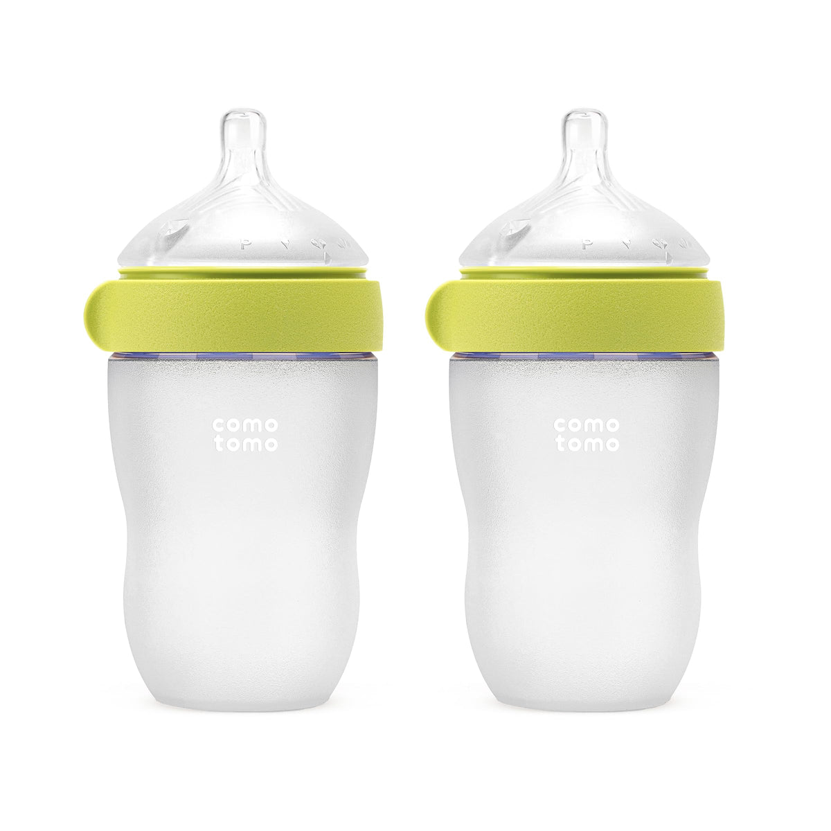 Comotomo Silicone Baby Bottle Gen 2 – 2026 Release (8oz) – Soft, Wide-Neck Bottle for Comfortable Feeding with Dual Anti Colic Vents (Includes Medium Flow Nipples), Green (Double Pack)