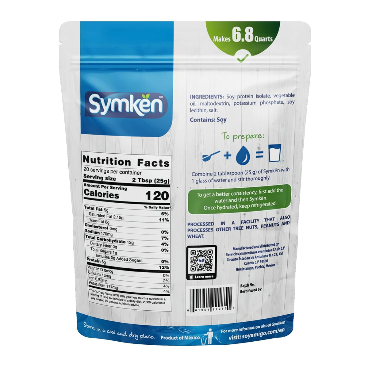 SYMKEN Sugar-free Soy Milk Powder 17.6 Oz (500g) | Vegan | High in Protein | Gluten free | Lactose free | Non-GMO | Plant-based | Non-Dairy | Added with Vitamins, Minerals, and Antioxidants