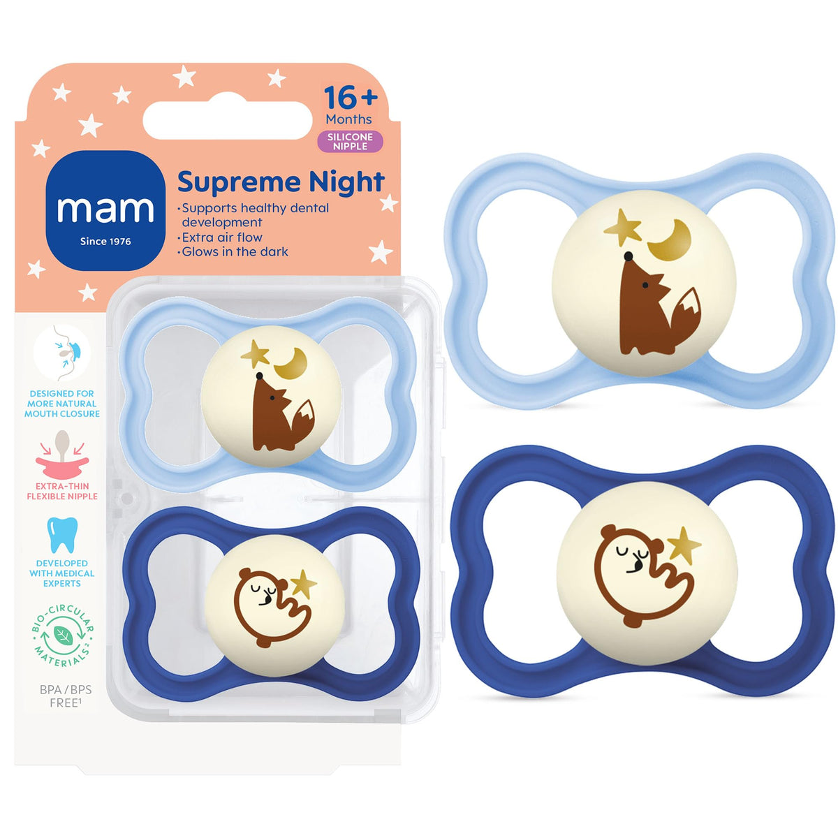 MAM Supreme Baby Pacifier, 16+ Mths, Premium Extra Thin Nipple, 2 Pack