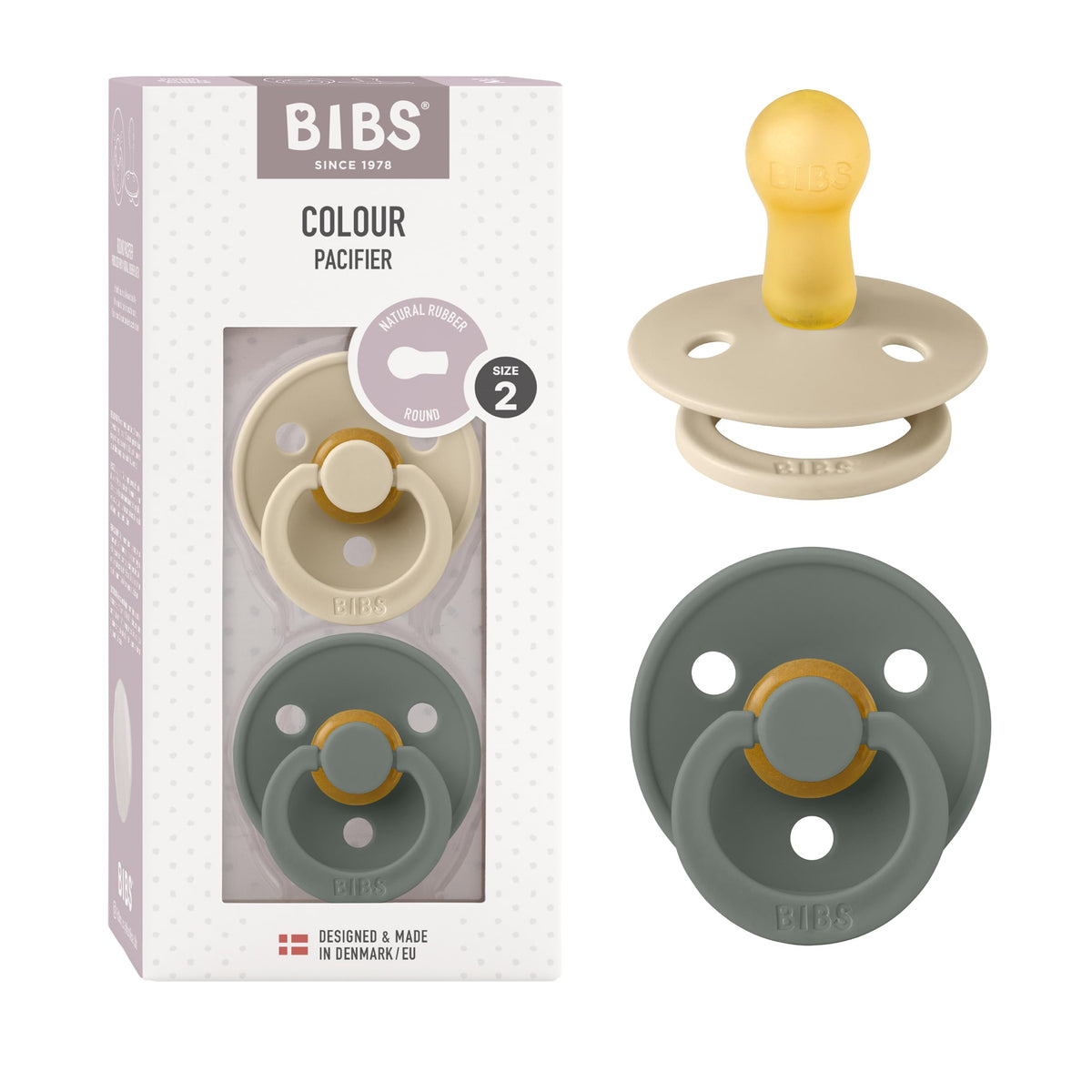 BIBS Pacifiers Colour Collection | Natural Rubber Baby Pacifier | Set of 2 BPA-Free Soothers | Made in Denmark | 0+ Months (Pack of 2) | Blush/Ivory
