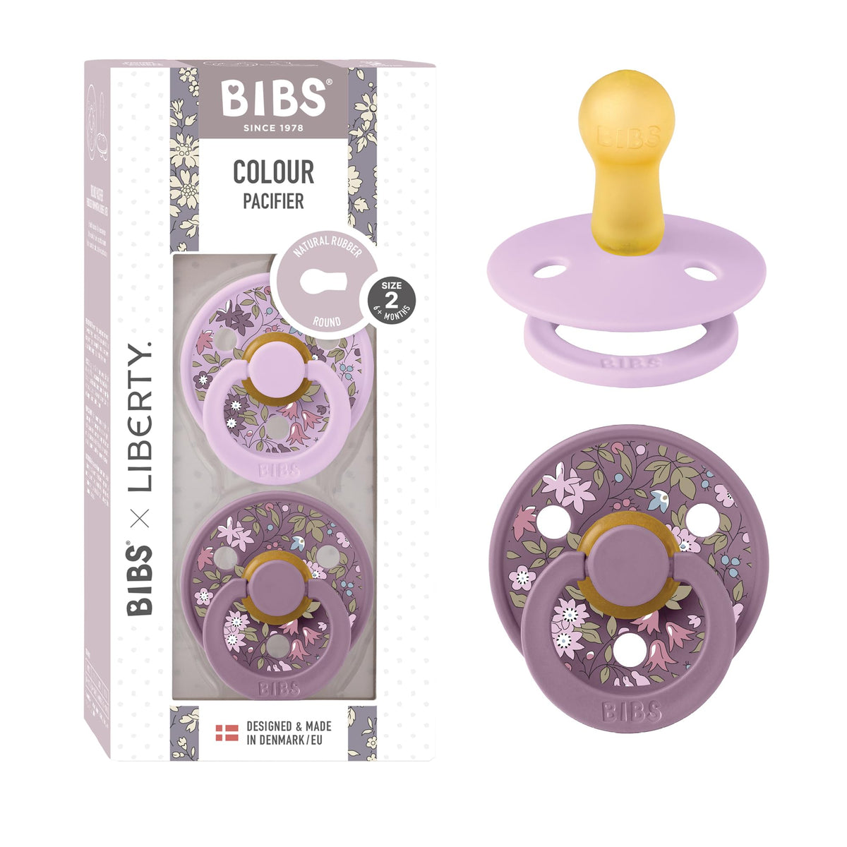 BIBS x Liberty Colour Pacifier, 0-6 Months, 2-Pack, Round, Capel Dusty Blue