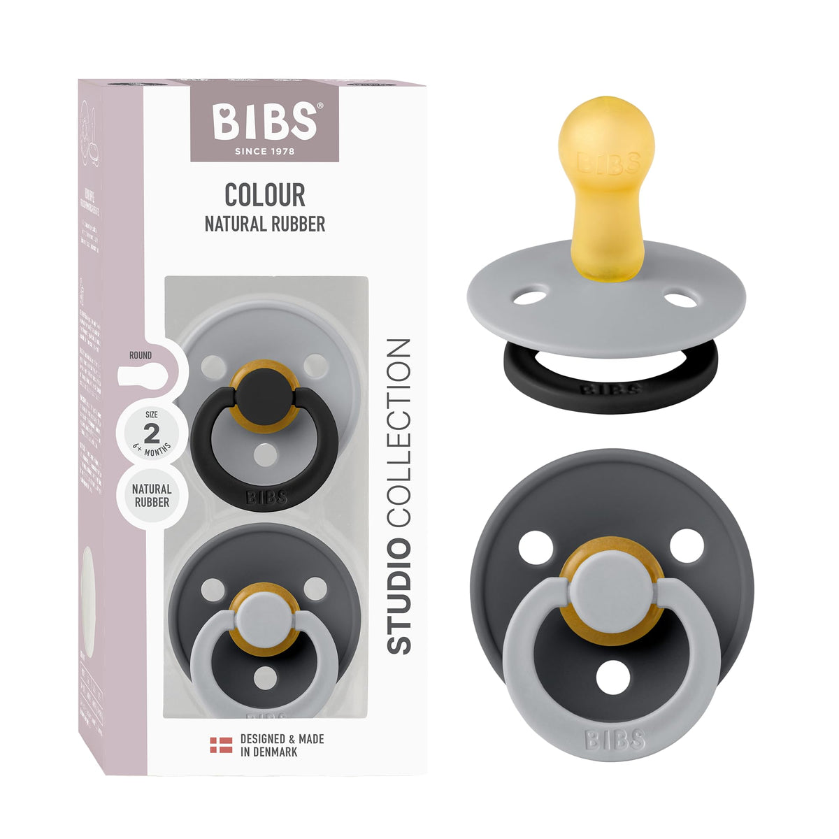 BIBS Colour Fusion Pacifier, 6-18 Months, 2-Pack, Round, Baby Blue/Petrol