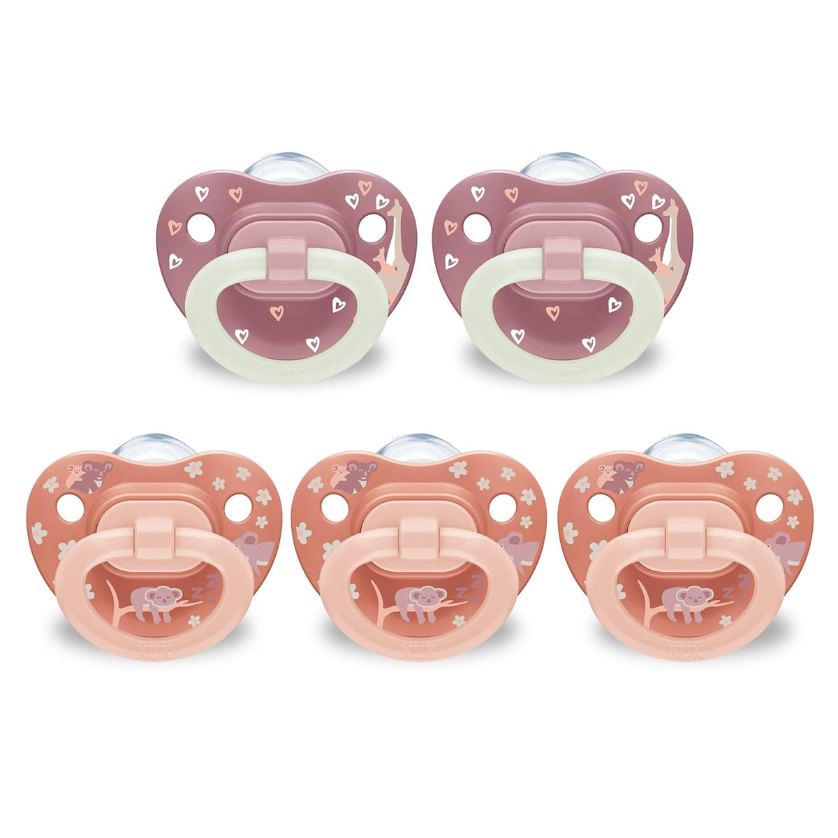 NUK First Choice Classic Orthodontic Baby Pacifier, 0-6 Months Newborn Pacifier, Orange & Pink, Newborn Essentials, 5-Pack