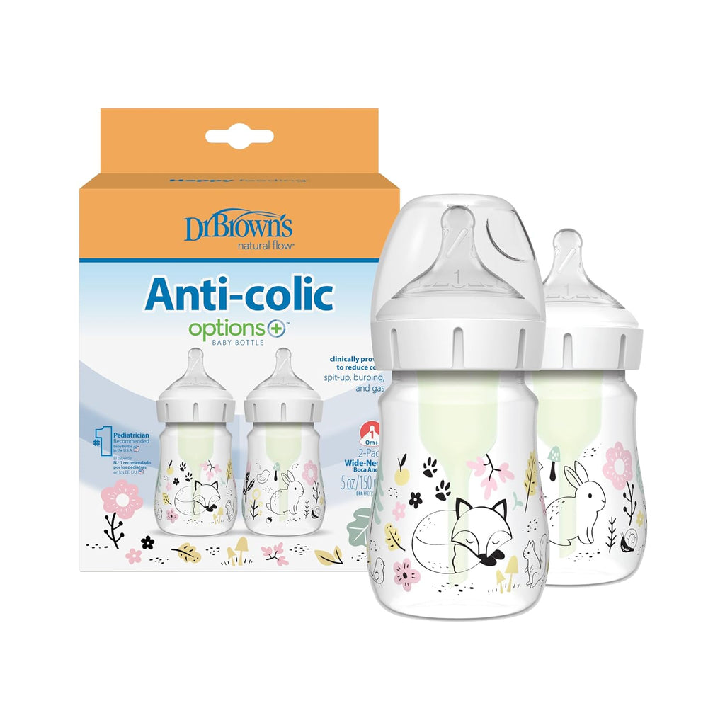 Dr. Brown's Anti-Colic Options+ Wide-Neck Baby Bottles, Forest, 2-Pack