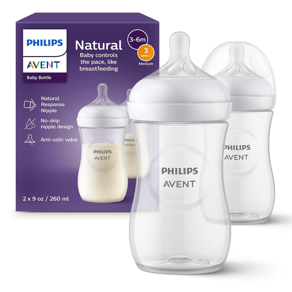 Philips Avent Natural Baby Bottles, Medium Flow, 9 oz, BPA-Free, 2-Pack