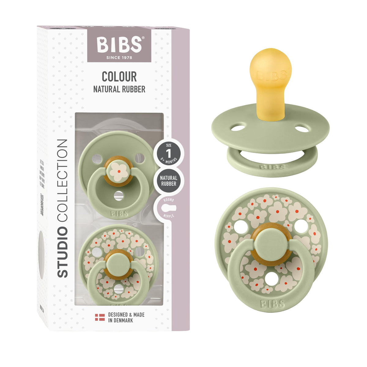 BIBS Colour Pacifier, 6-18 Months, 2-Pack, Round, Block Baby Pink Coral