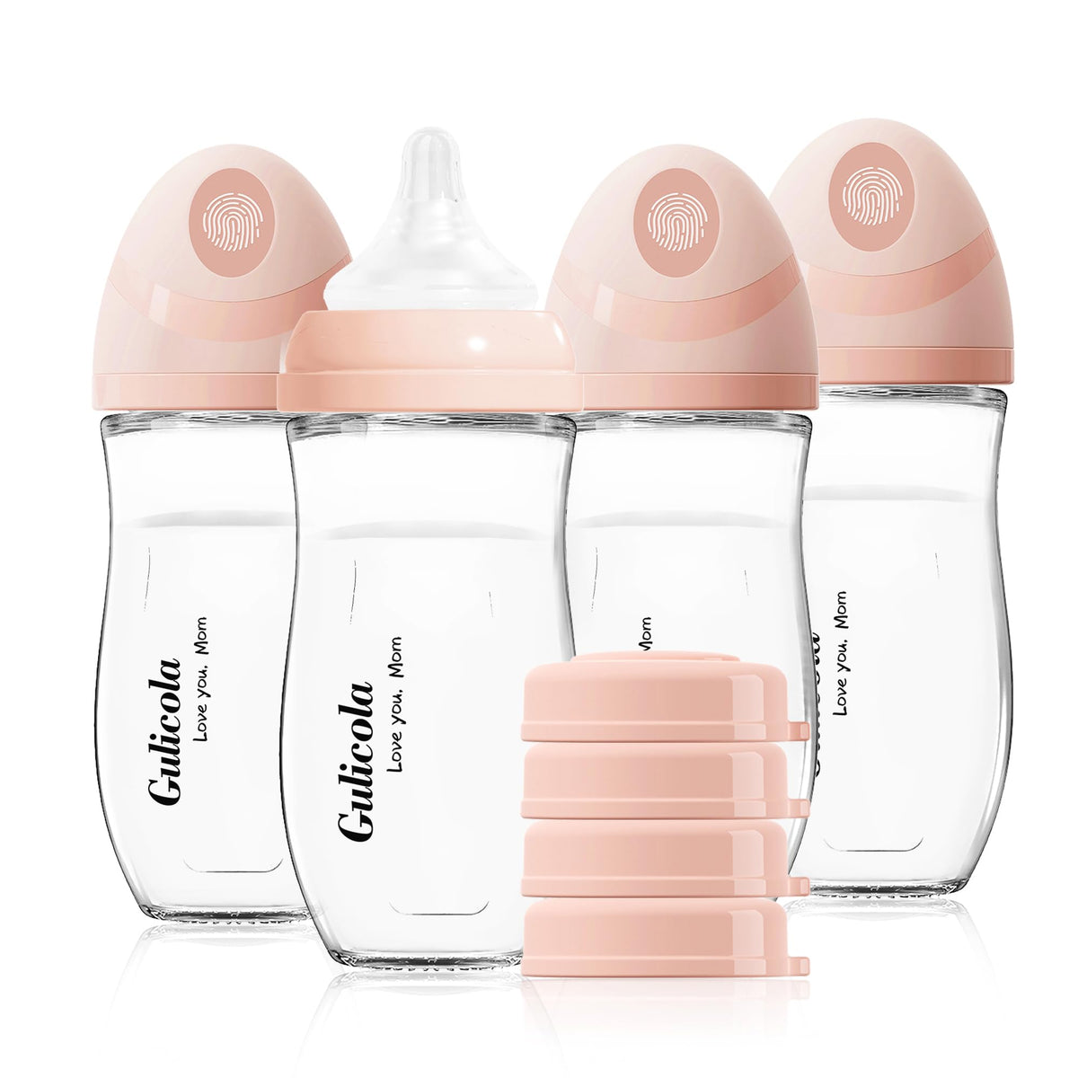 Gulicola Natural Glass Baby Bottle 4 Pack, Newborn Breastfeeding Bottles Set, Extra Slow Flow Nipples (SS), Anti Colic, 0 Months+, 5 oz - White