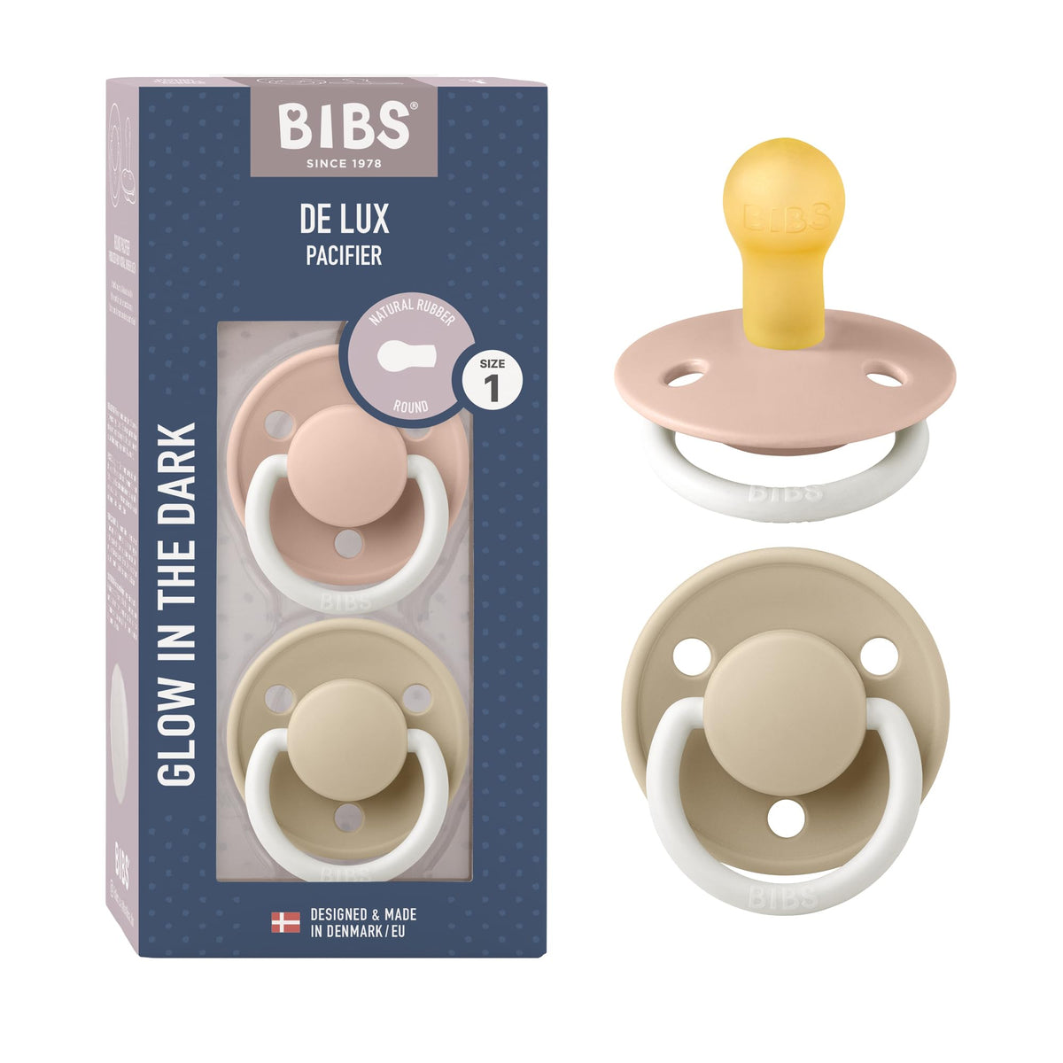 BIBS Pacifiers - De Lux Collection | BPA-Free Baby Pacifier | Made in Denmark | Set of 2 Ivory/Blush Color Premium Soothers | Size 6-18 Months