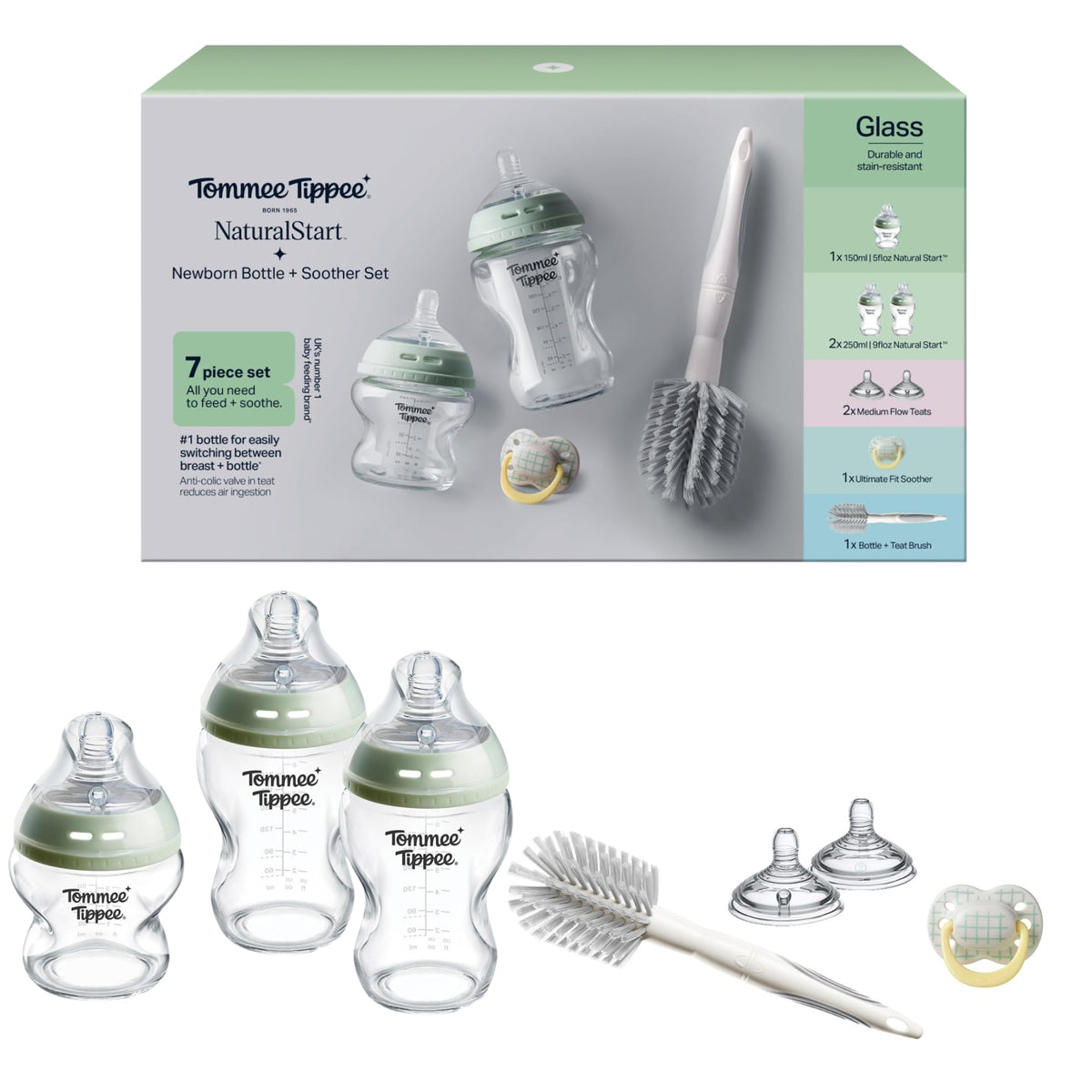 Tommee Tippee Natural Start Glass Baby Bottles, 0m+, 9oz