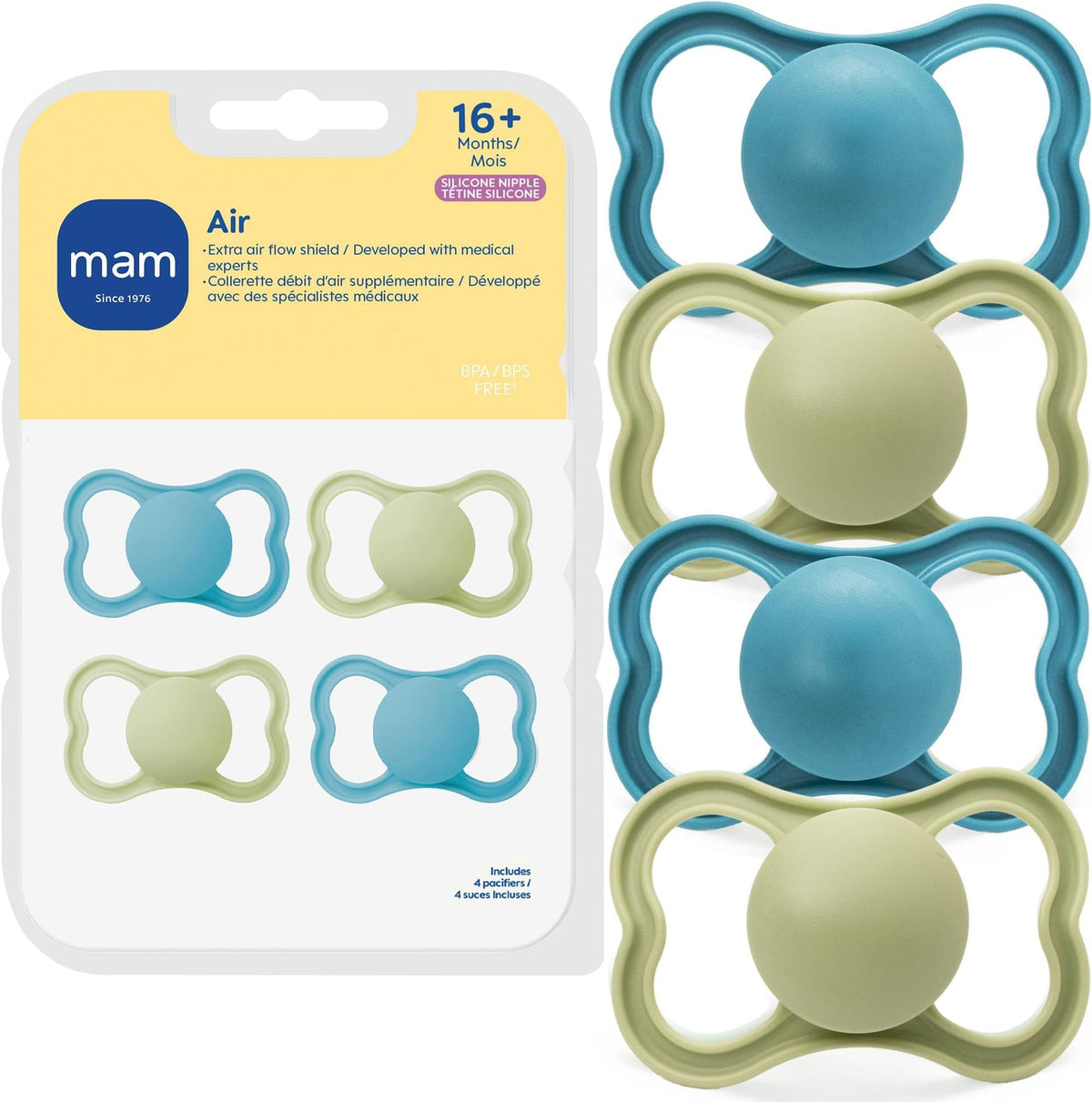 MAM Air Pacifier 16+ Months, Extra Air Flow for Sensitive Skin, 4 Pack
