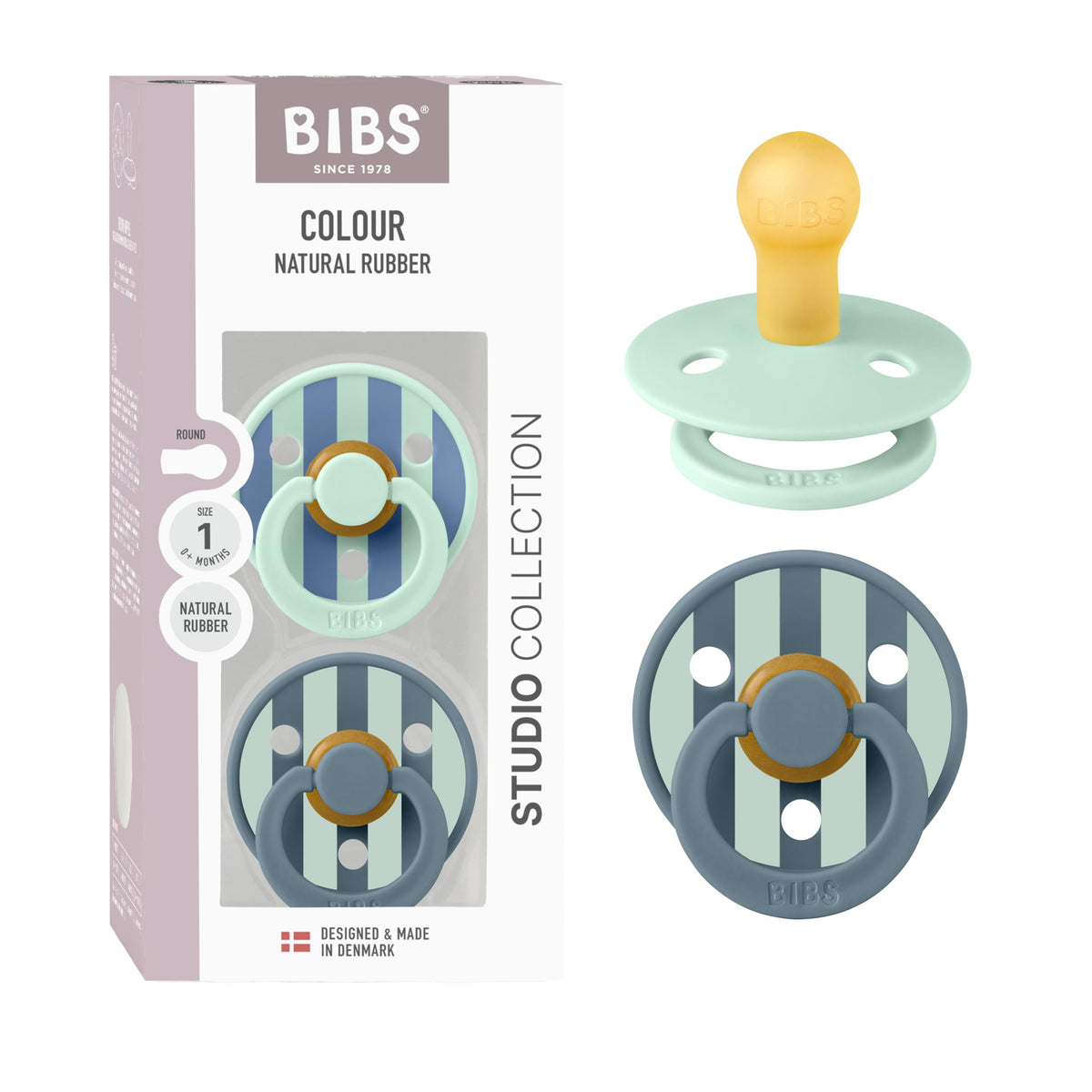 BIBS Colour Pacifier, 6-18 Months, 2-Pack, Round, Block Baby Pink Coral