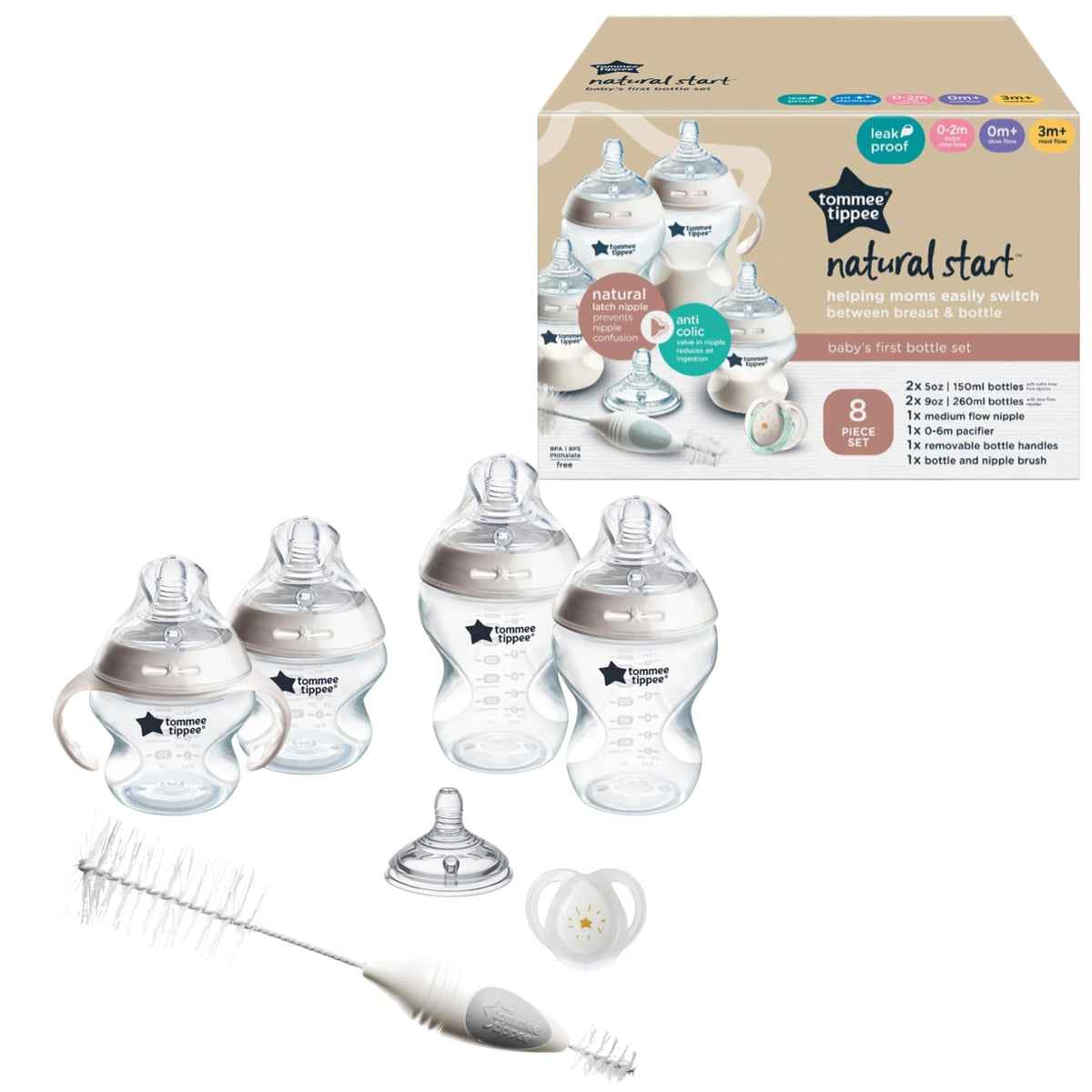 Tommee Tippee Natural Start Baby Bottle Set, Breast-Like Nipples, 0m+