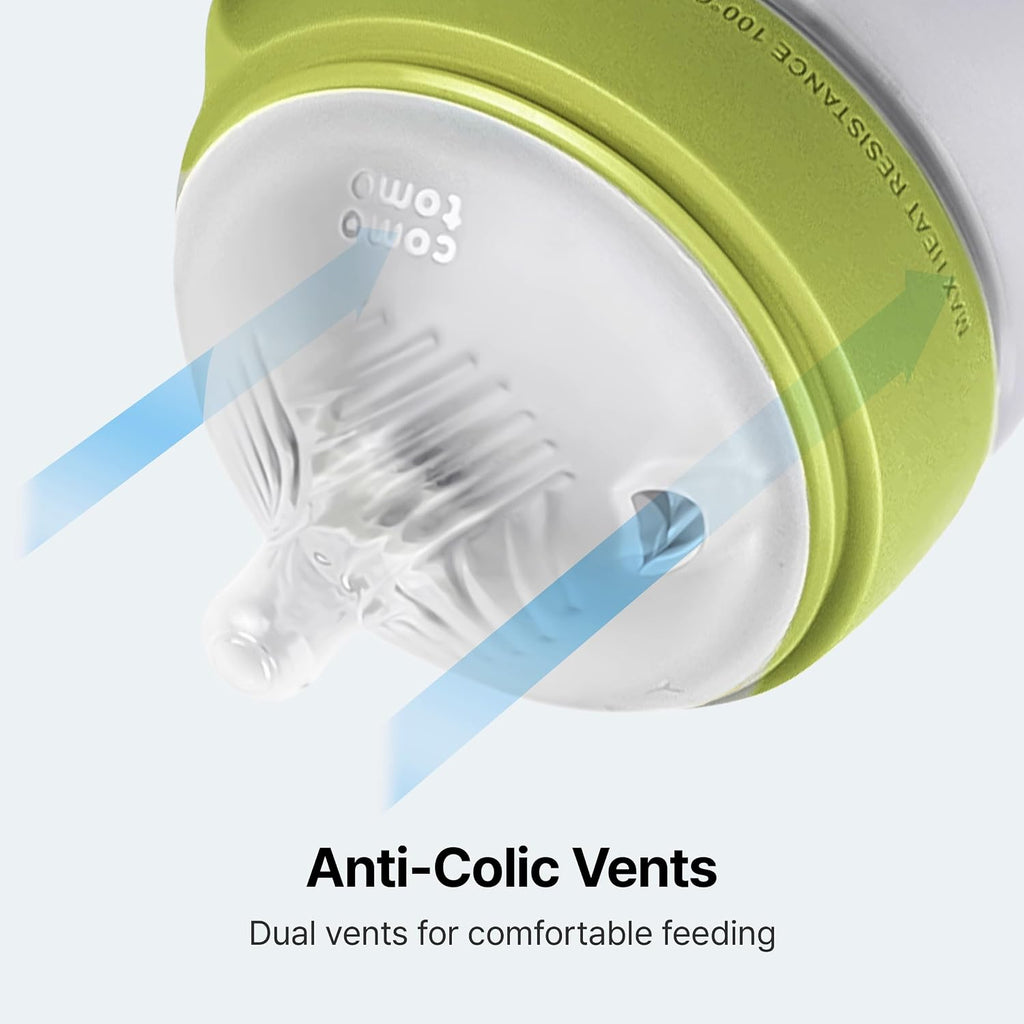 Comotomo Silicone Baby Bottle Gen 2 – 2026 Release (8oz) – Soft, Wide-Neck Bottle for Comfortable Feeding with Dual Anti Colic Vents (Includes Medium Flow Nipples), Green (Double Pack)
