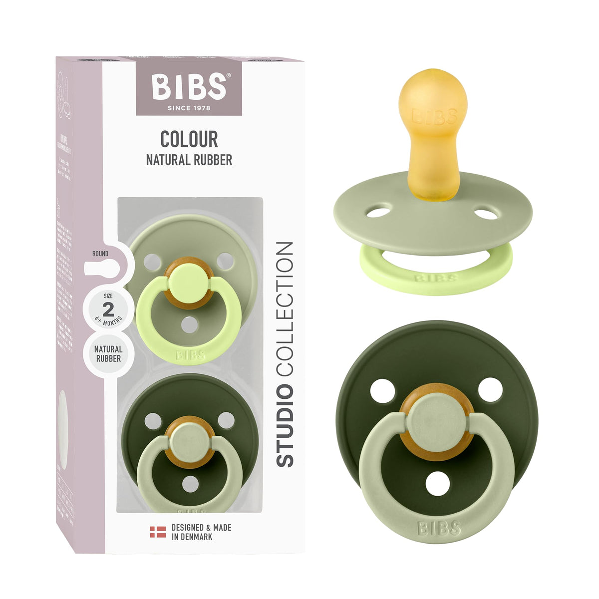 BIBS Colour Fusion Pacifier, 6-18 Months, 2-Pack, Round, Baby Blue/Petrol