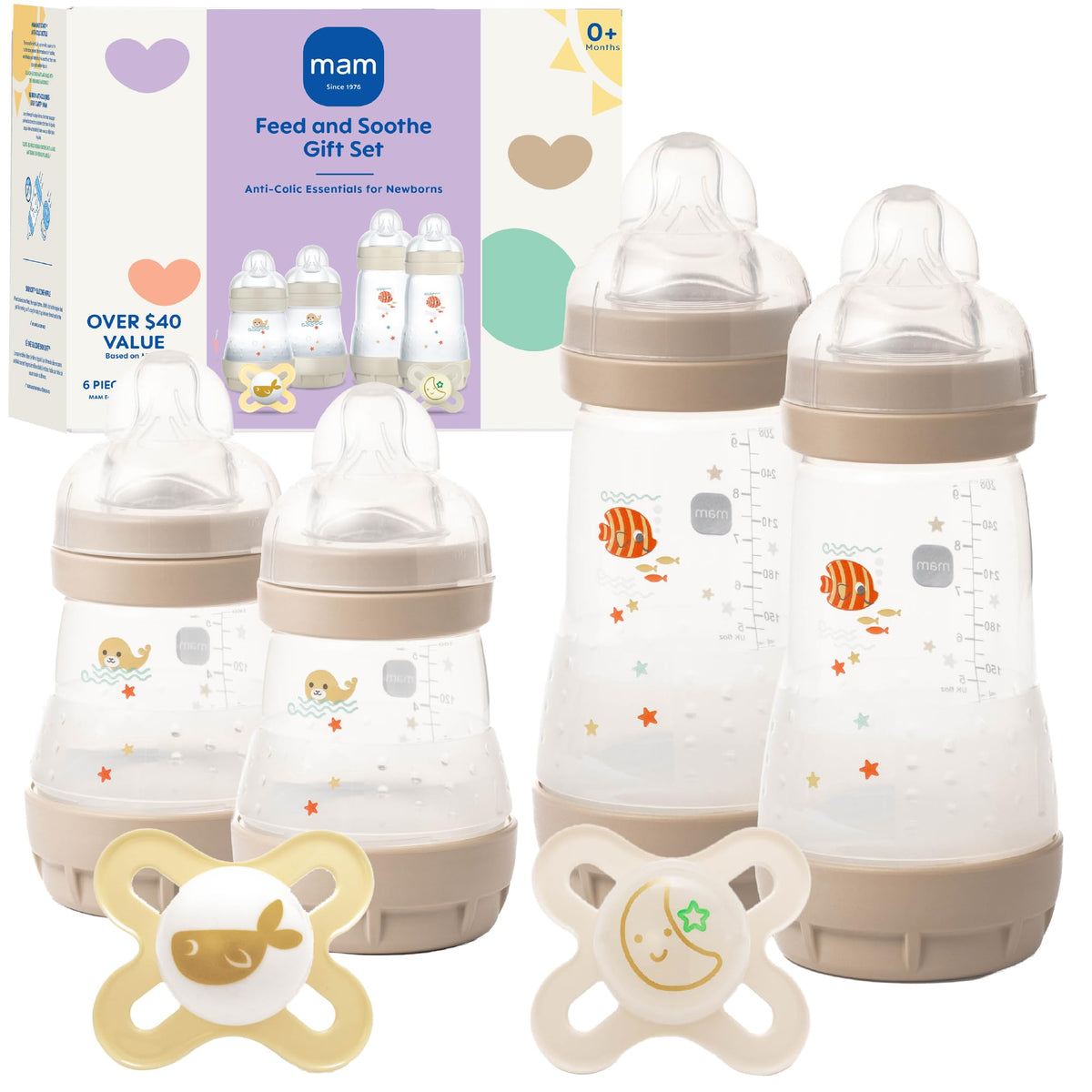MAM Easy Start Anti-Colic+ Baby Bottle & Pacifier Starter Set 0+Months 6 Pk