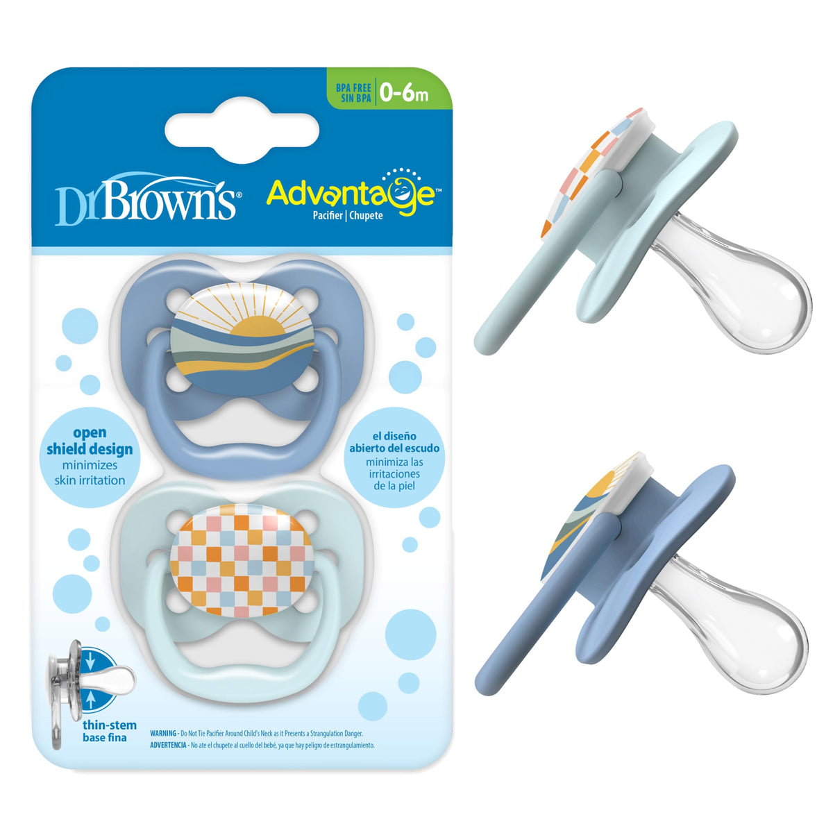Dr. Brown's Advantage Pacifier, Blue Ocean, 0-6m, 2-Pack
