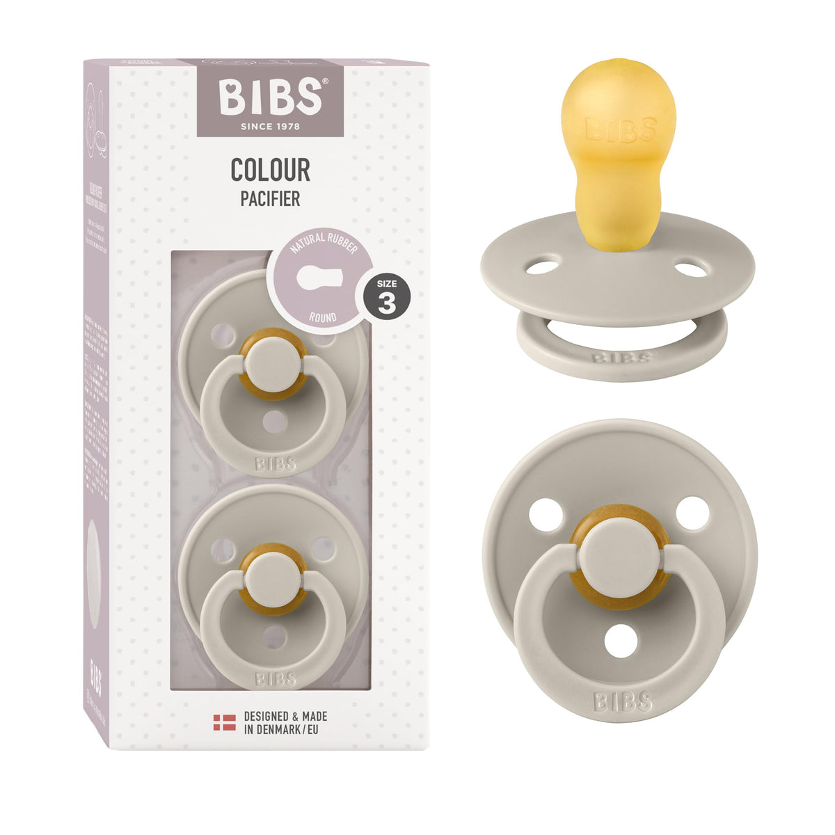 BIBS Pacifiers Colour Collection | Natural Rubber Baby Pacifier | Set of 2 BPA-Free Soothers | Made in Denmark | 0+ Months (Pack of 2) | Blush/Ivory