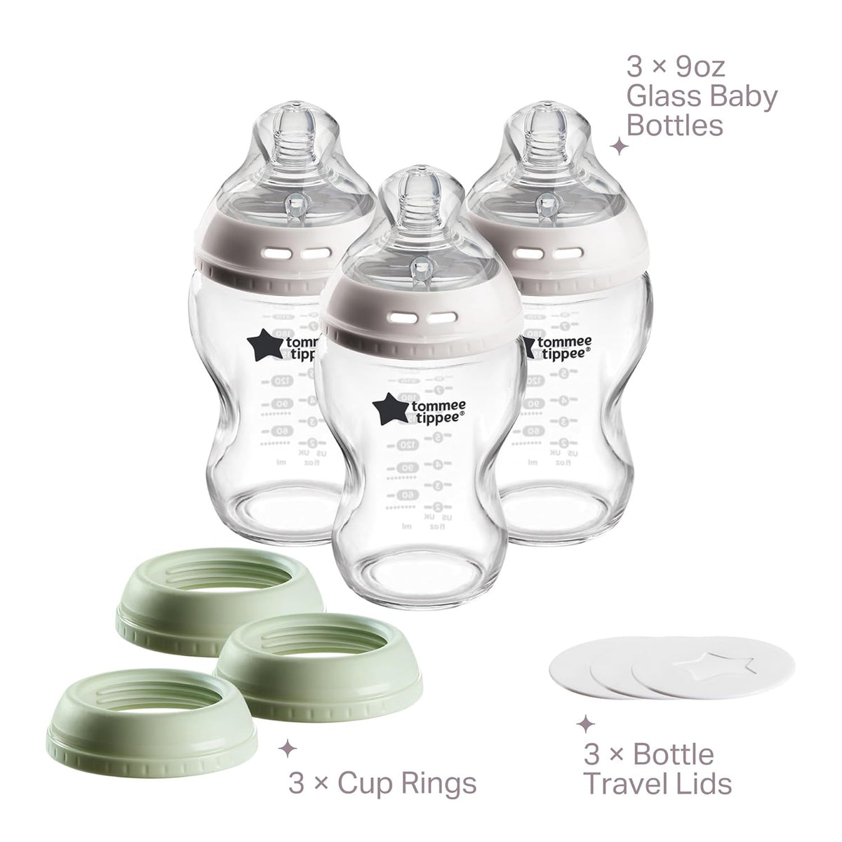 Tommee Tippee Natural Start Glass Baby Bottles, 0m+, 9oz