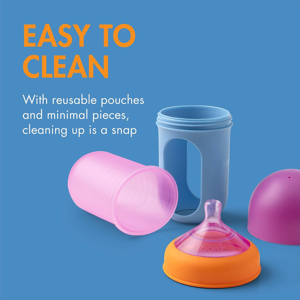Boon Nursh Silicone Baby Bottles - Color Block - 8 Oz - 3 Count