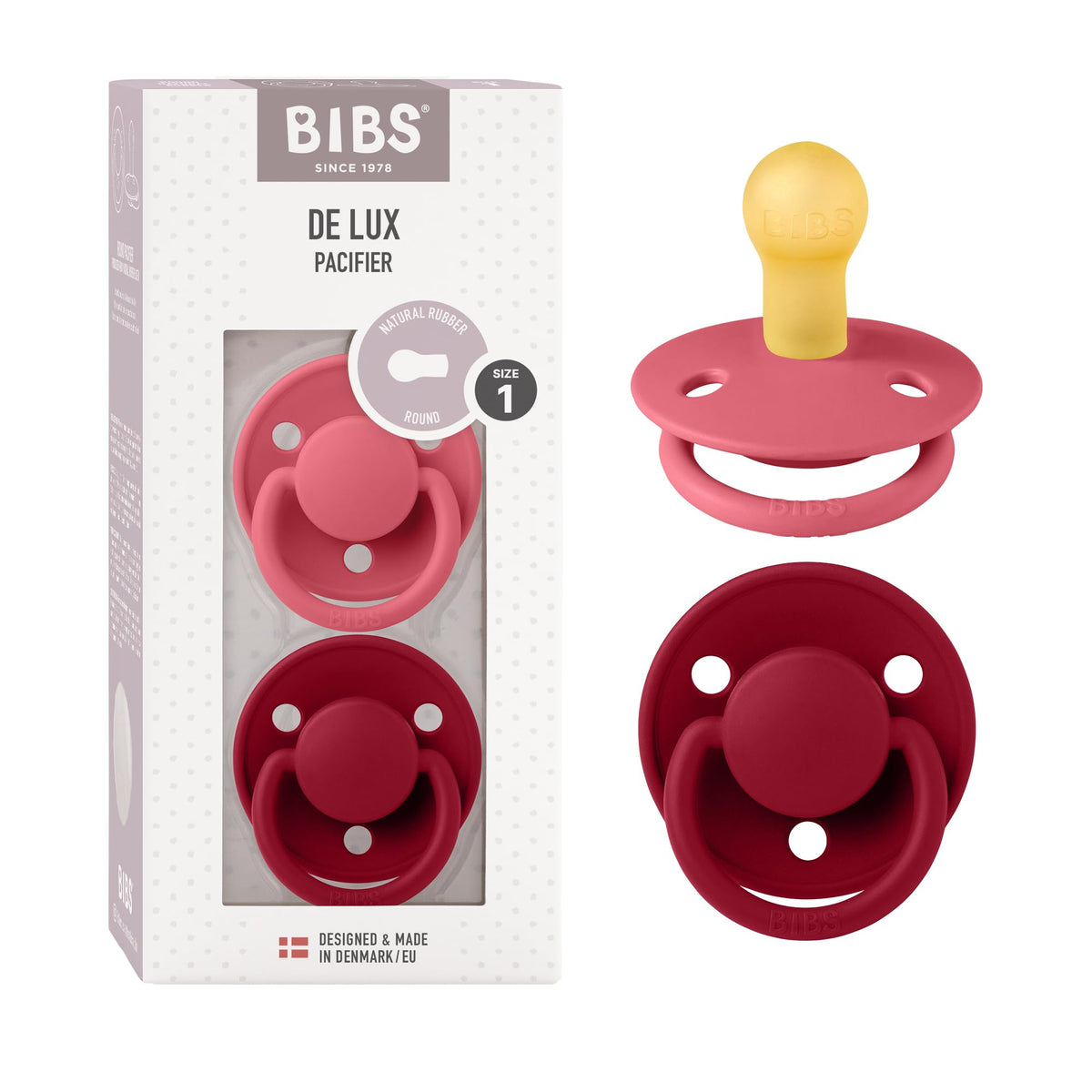 BIBS Pacifiers - De Lux Collection | BPA-Free Baby Pacifier | Made in Denmark | Set of 2 Ivory/Blush Color Premium Soothers | Size 6-18 Months