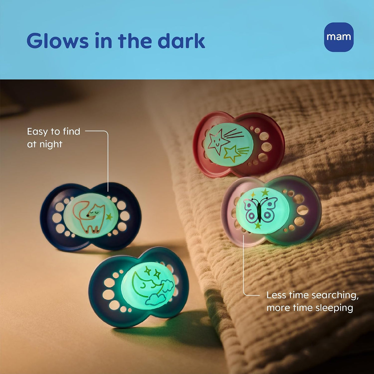 MAM Original Baby Pacifiers 16+ Months, Glows in The Dark, 4 Pack